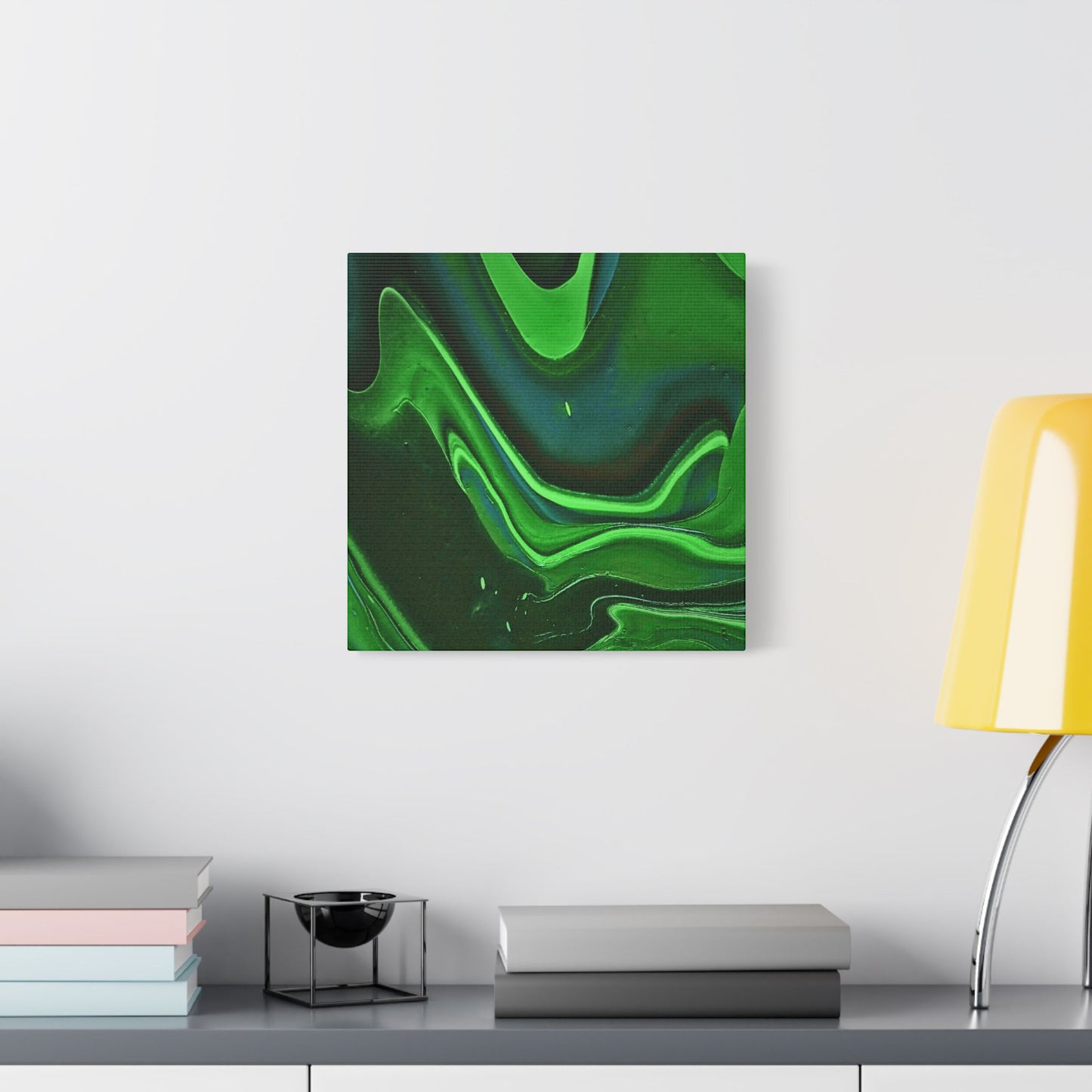 Hand Painted Abstract Green Fluid Art Satin Stretched Canvas Wall Art Print