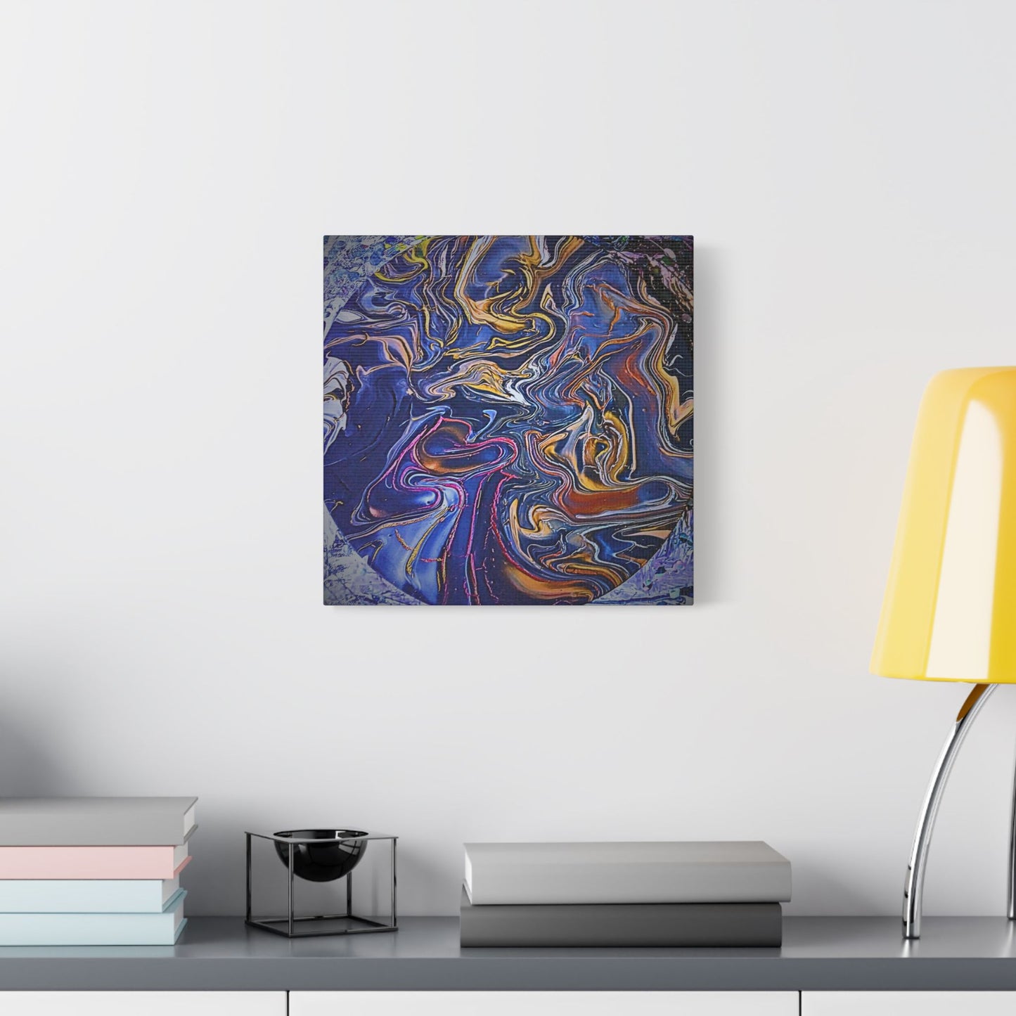Abstract Blue Gold Swirl Satin Canvas Stretched Print | Fluid Art Wall Decor