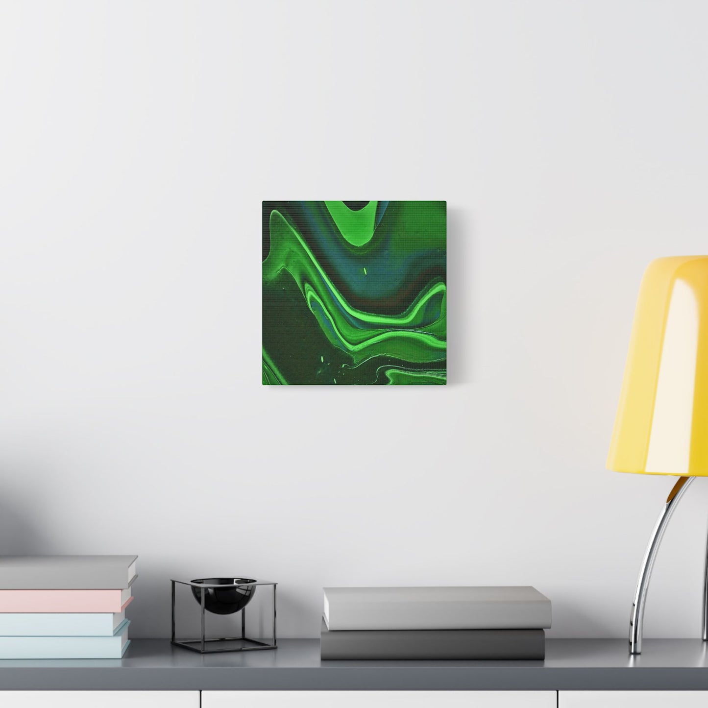 Hand Painted Abstract Green Fluid Art Satin Stretched Canvas Wall Art Print