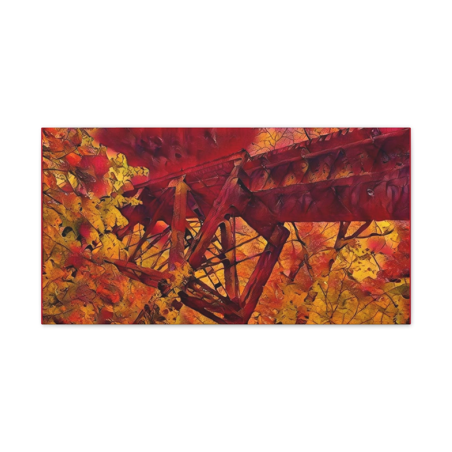 Vibrant Autumn Bridge Landscape Wall Decor