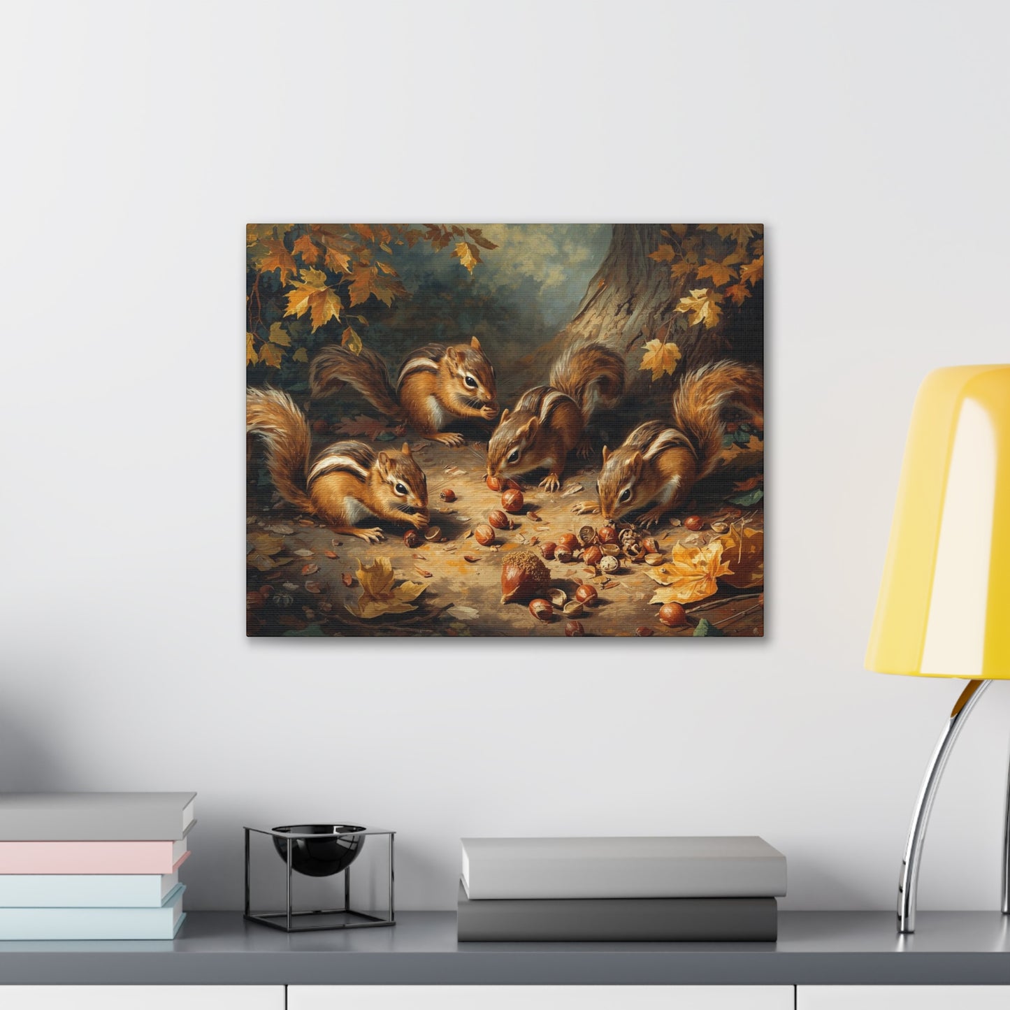 Canvas Wall Art, Chipmunks Gathering Acorns