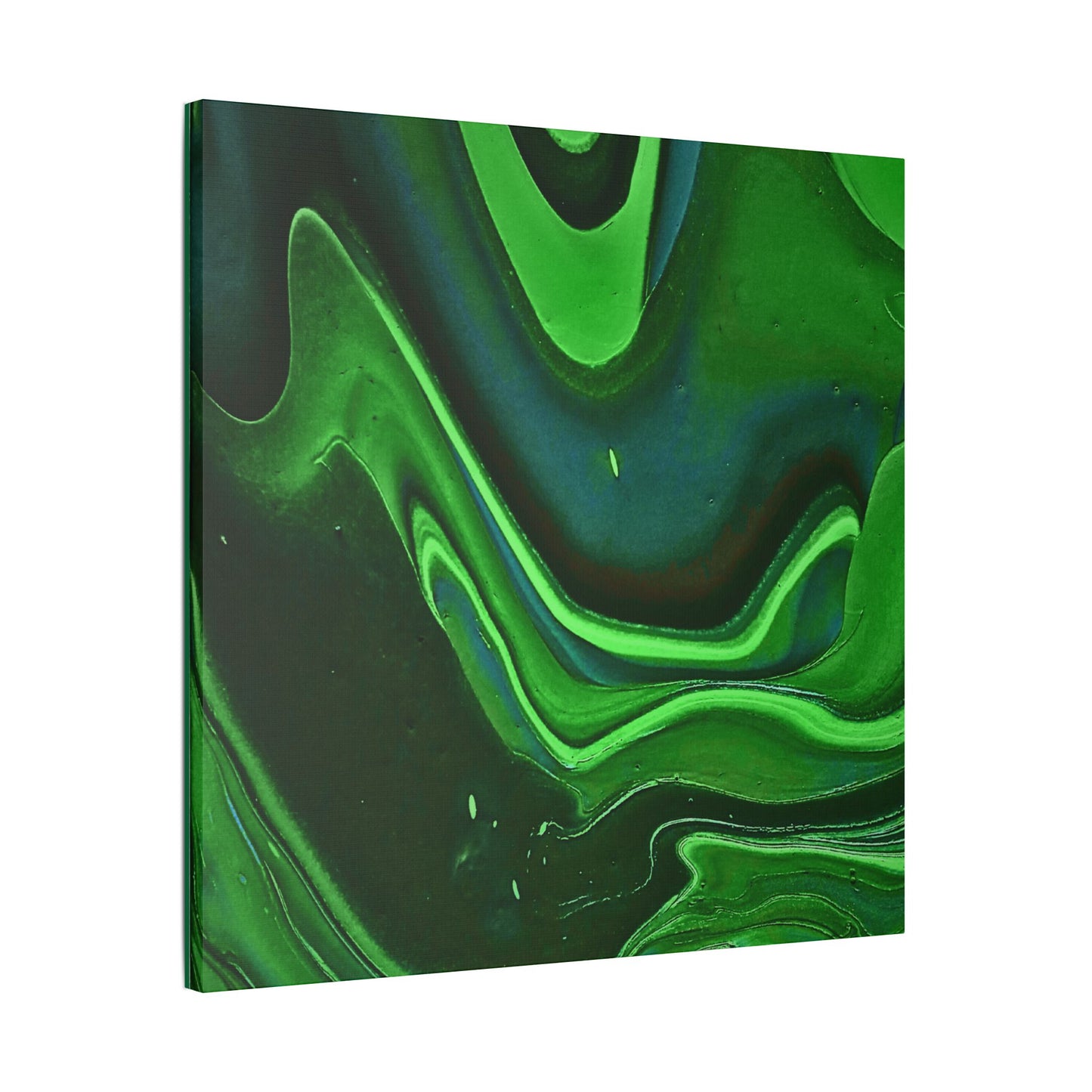 Hand Painted Abstract Green Fluid Art Satin Stretched Canvas Wall Art Print