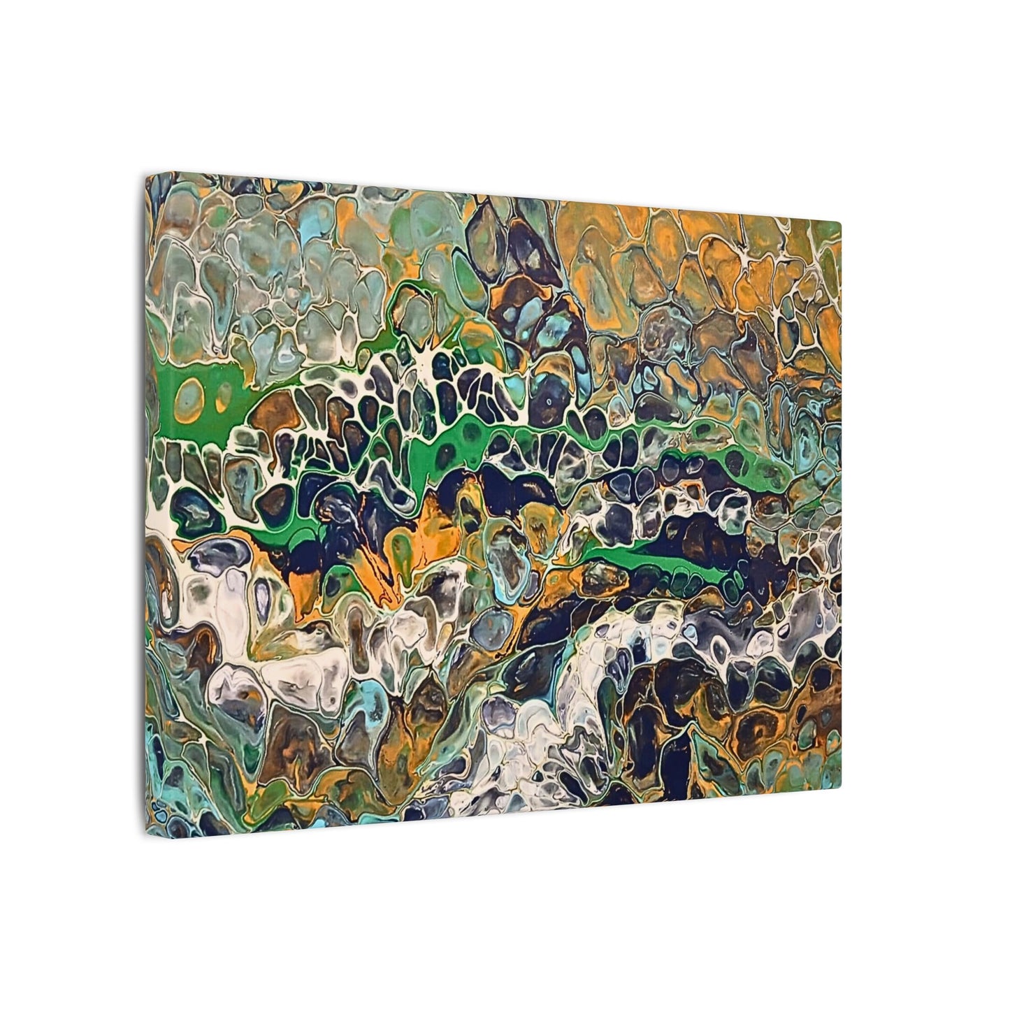 Abstract Fluid Art Canvas Print of Original | Green Gold Acrylic Pour Painting