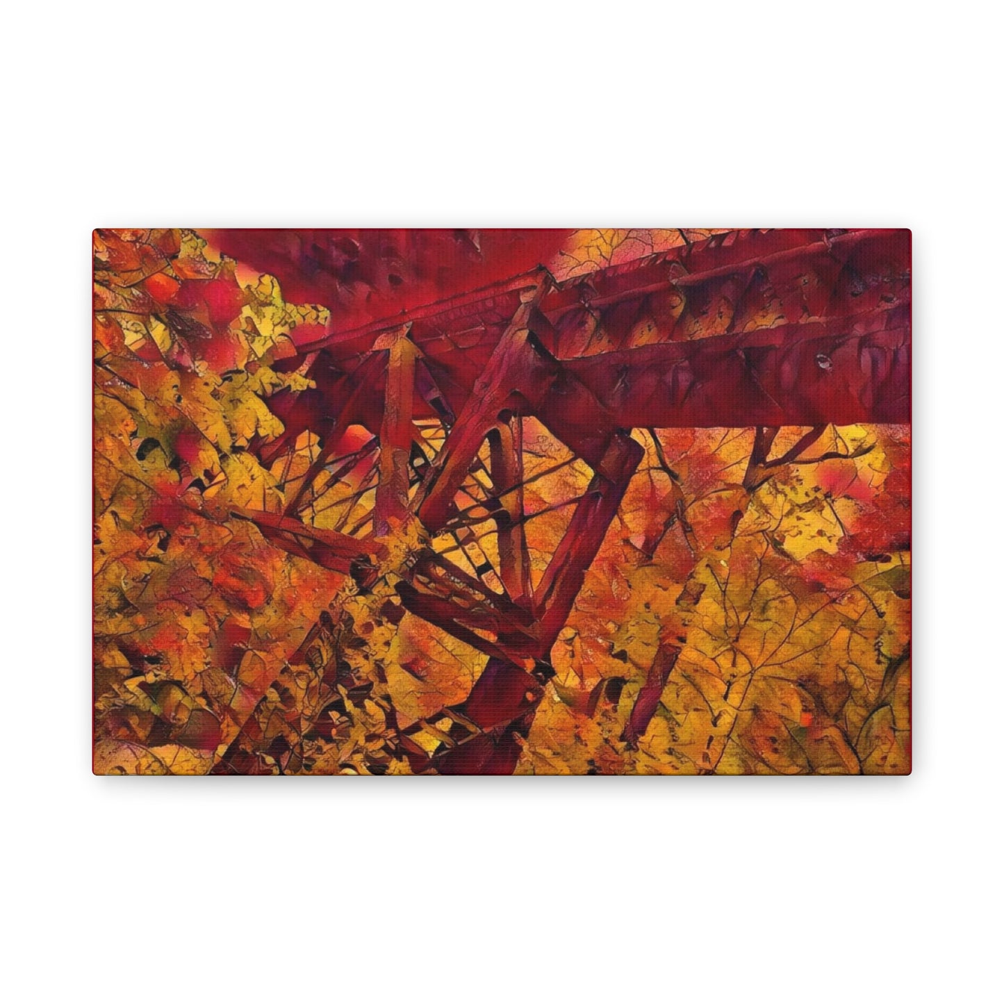Vibrant Autumn Bridge Landscape Wall Decor