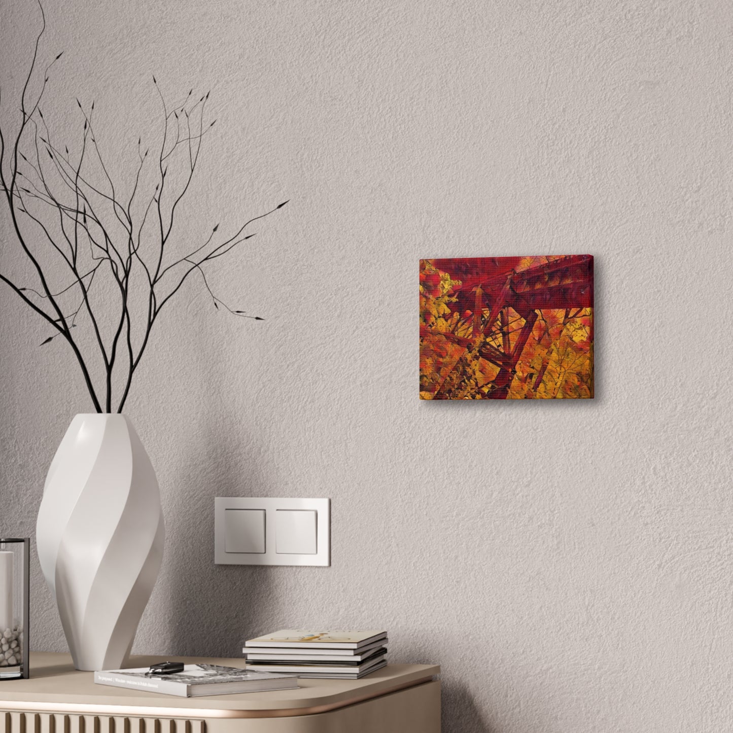 Vibrant Autumn Bridge Landscape Wall Decor