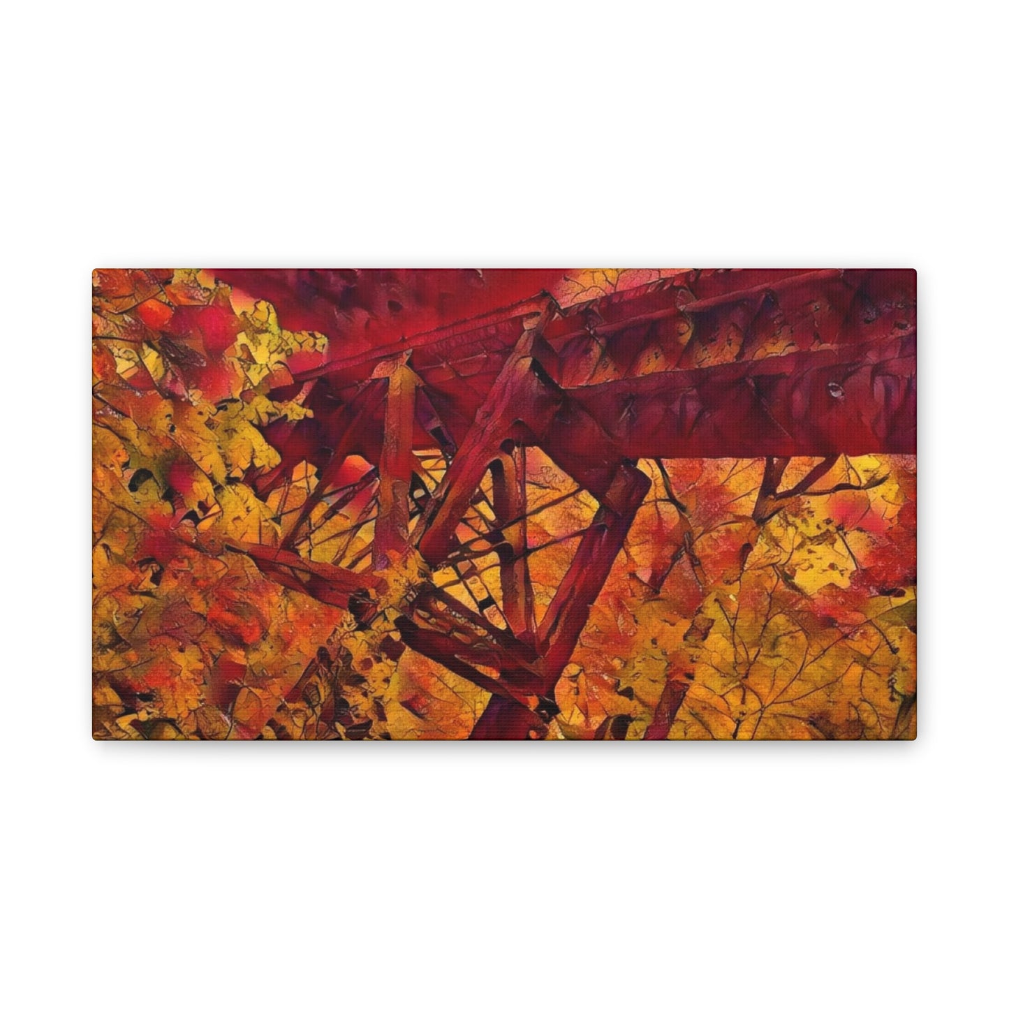 Vibrant Autumn Bridge Landscape Wall Decor