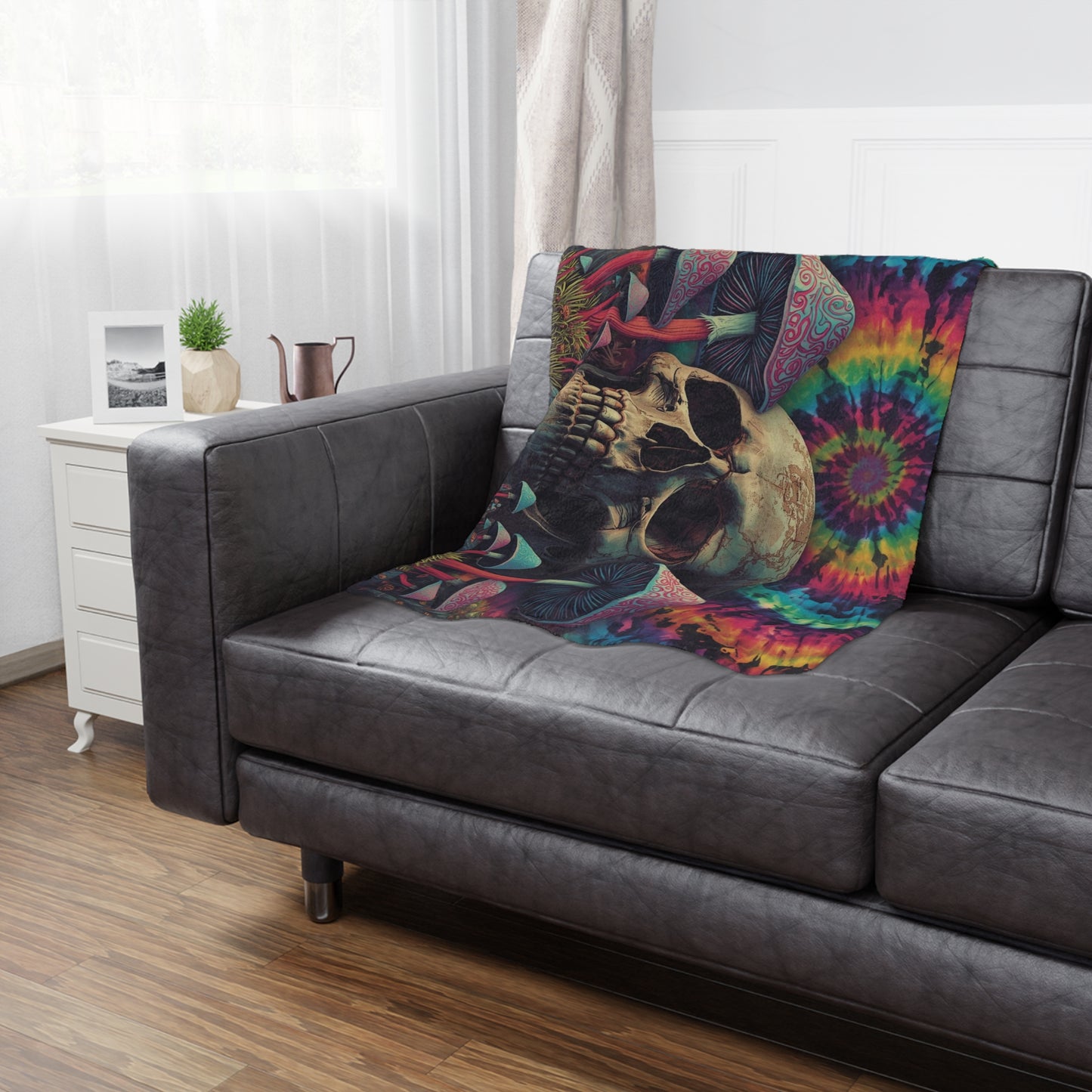 Psychedelic Skull Minky Blanket | Soft Throw Blanket for Boho Decor, Cozy Home, Gift for Dreamers, Halloween, Festival Vibe