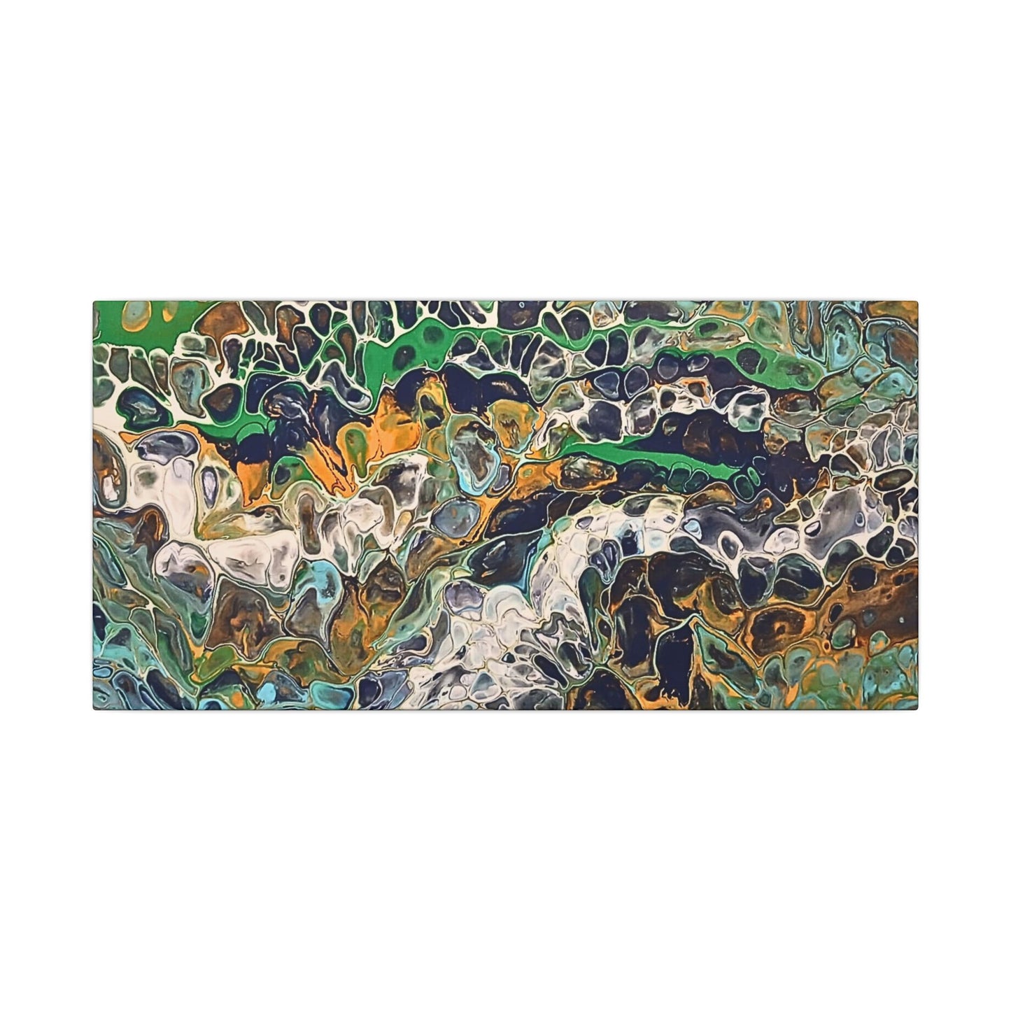 Abstract Fluid Art Canvas Print of Original | Green Gold Acrylic Pour Painting