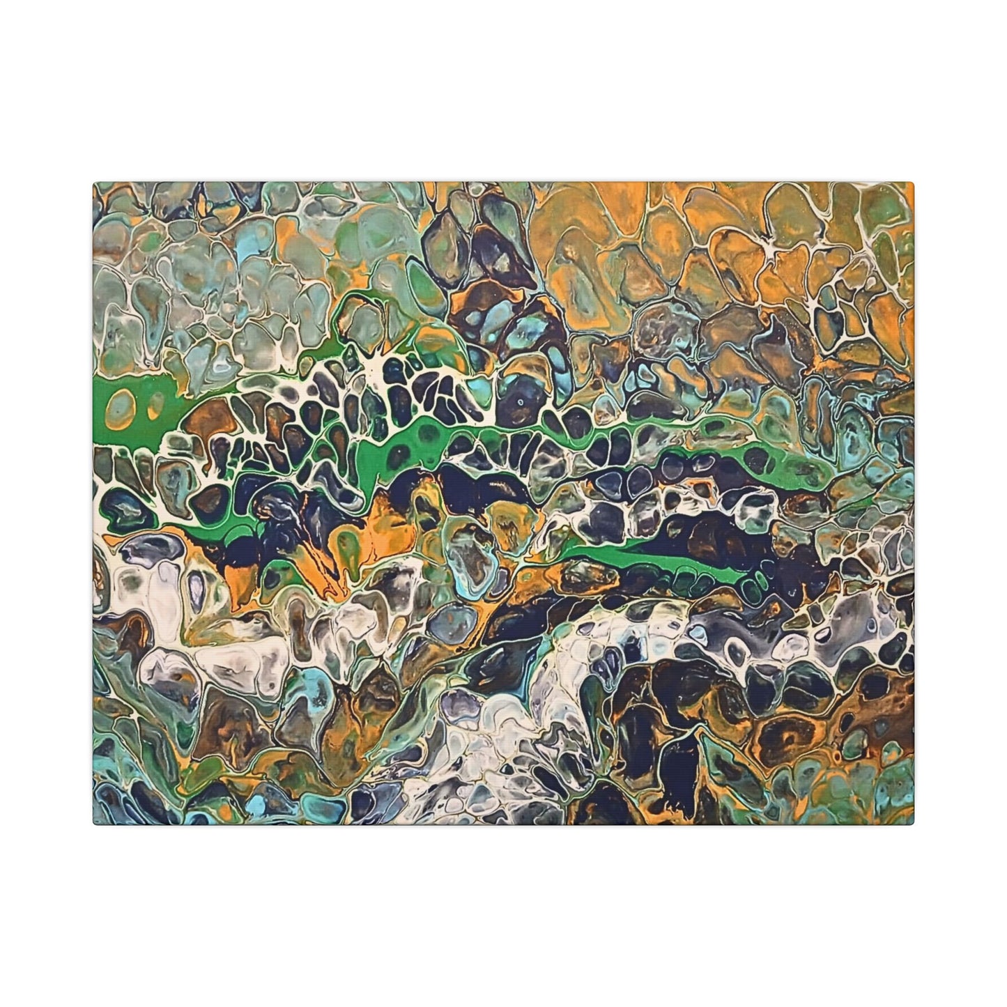 Abstract Fluid Art Canvas Print of Original | Green Gold Acrylic Pour Painting