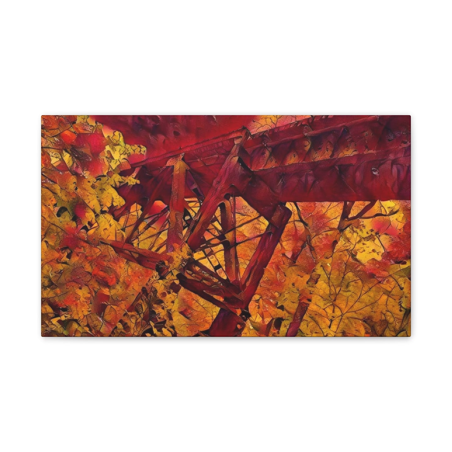 Vibrant Autumn Bridge Landscape Wall Decor