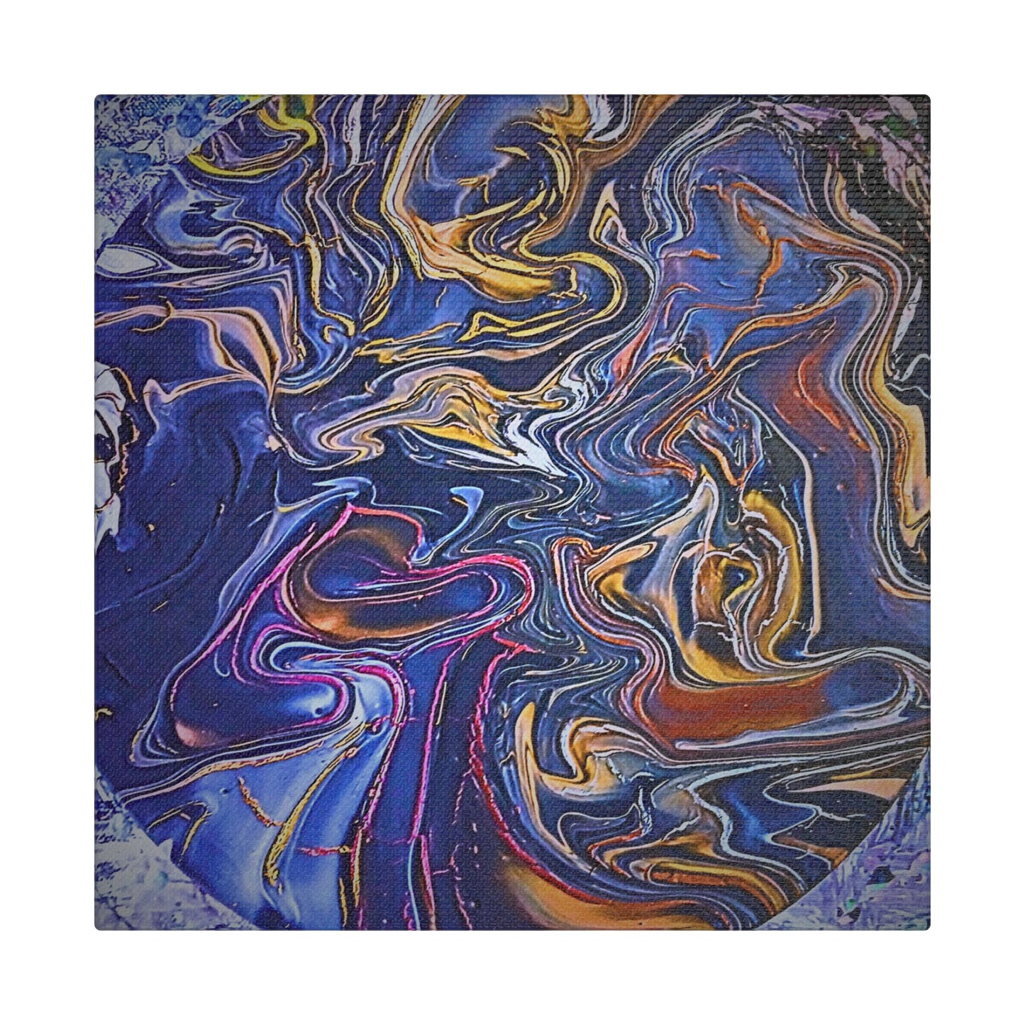 Abstract Blue Gold Swirl Satin Canvas Stretched Print | Fluid Art Wall Decor