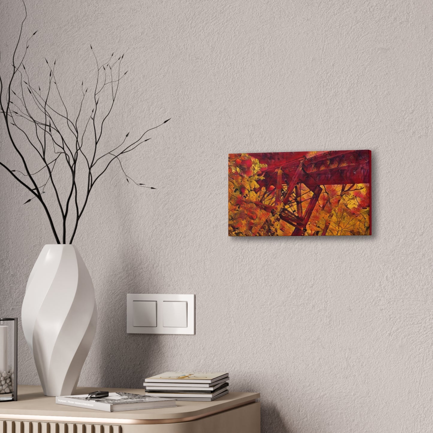 Vibrant Autumn Bridge Landscape Wall Decor