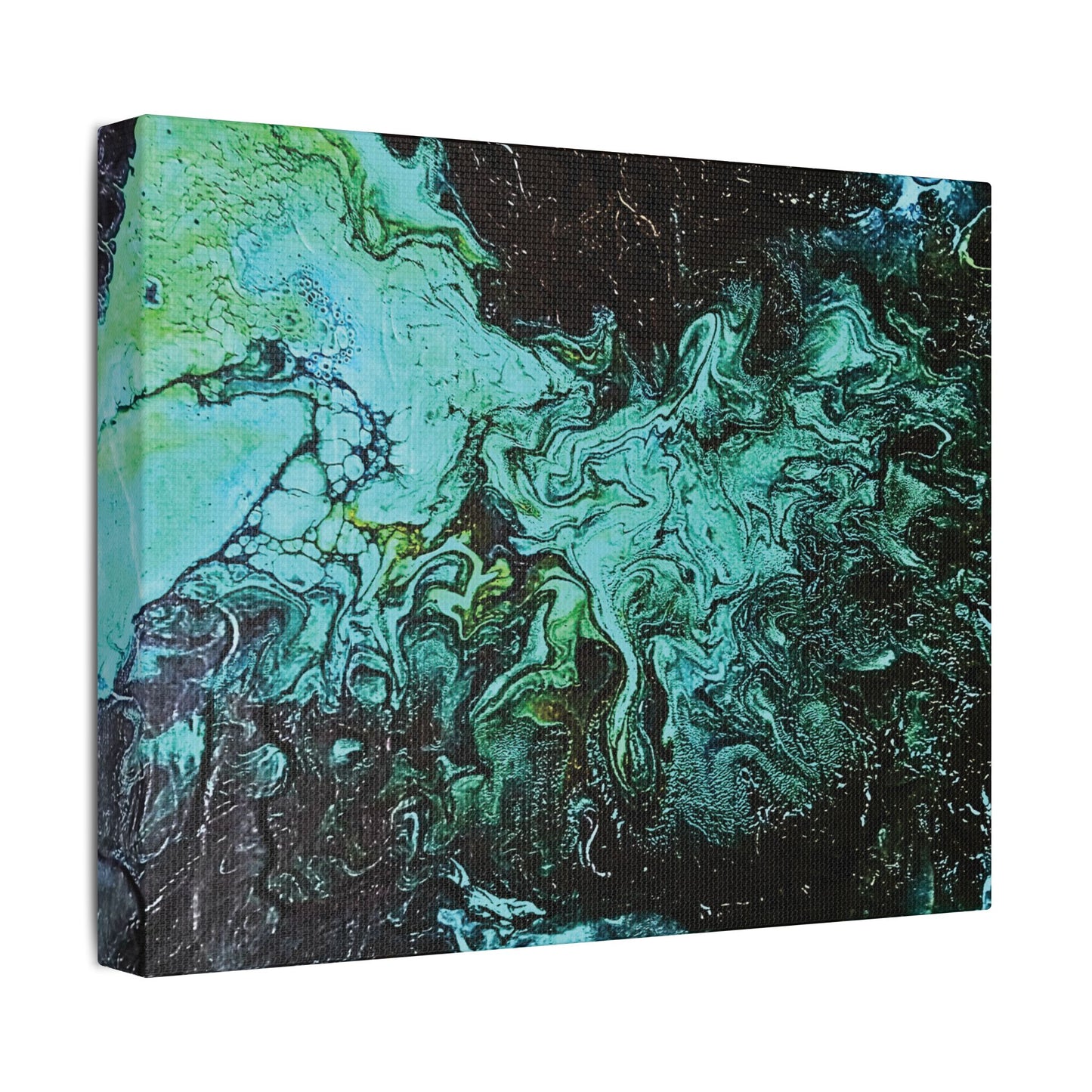 Hand Painted  "Turquoise Inception" Print Marble Abstract Satin Canvas Stretched | Fluid Art Wall Decor