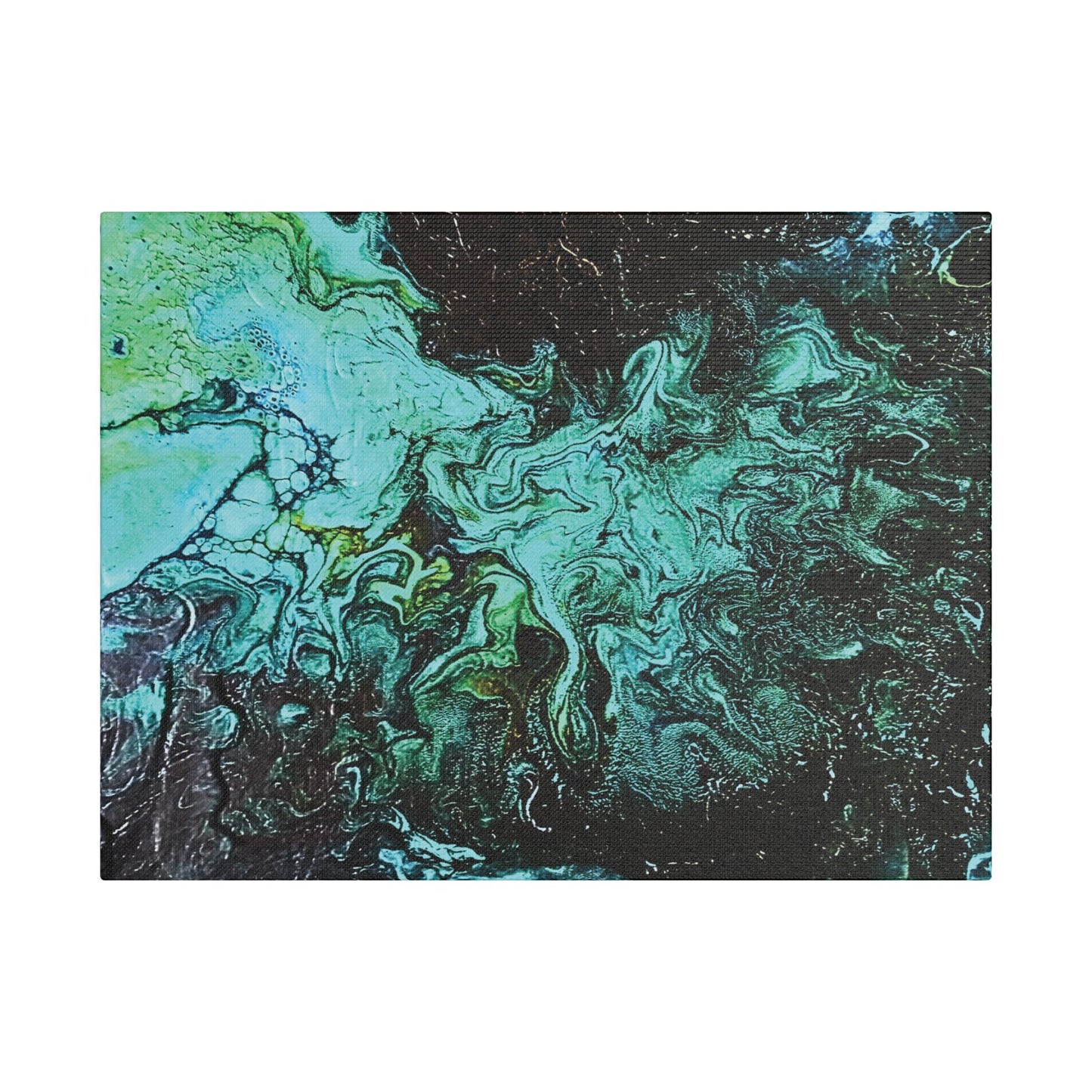 Hand Painted  "Turquoise Inception" Print Marble Abstract Satin Canvas Stretched | Fluid Art Wall Decor