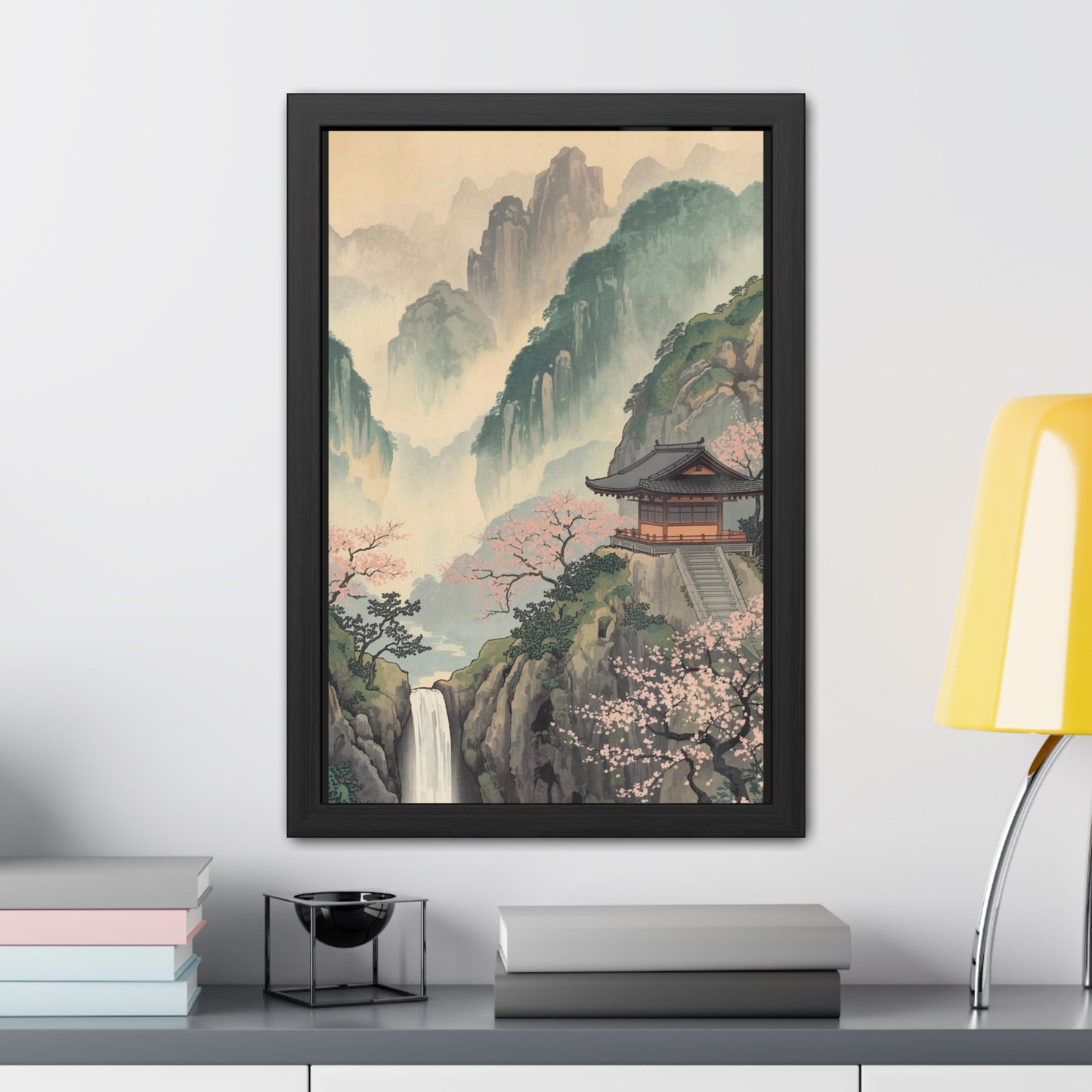 Serene Landscape Framed Poster, Tranquil Art Print for Home, Japanese Decor, Wall Art for Bedroom, Gift for Nature Lovers