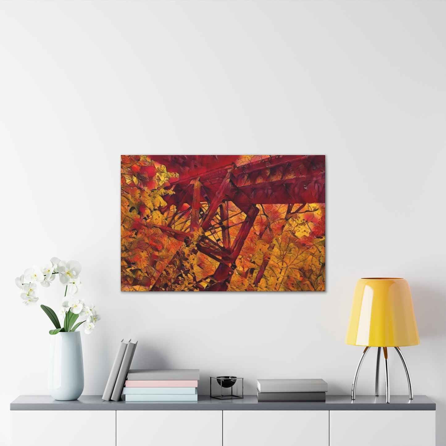 Vibrant Autumn Bridge Landscape Wall Decor
