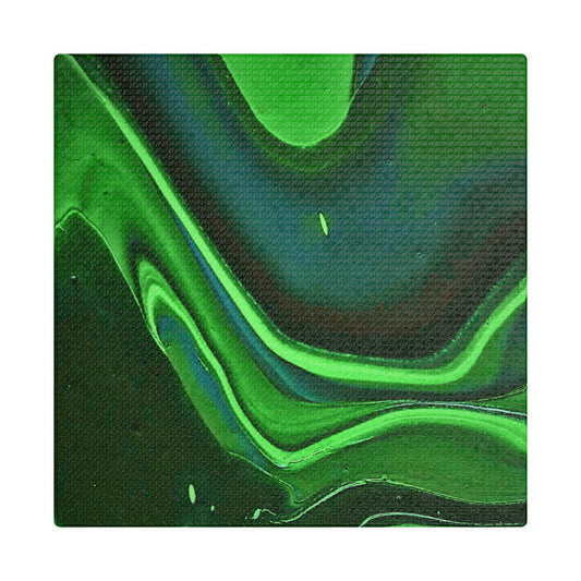 Hand Painted Abstract Green Fluid Art Satin Stretched Canvas Wall Art Print