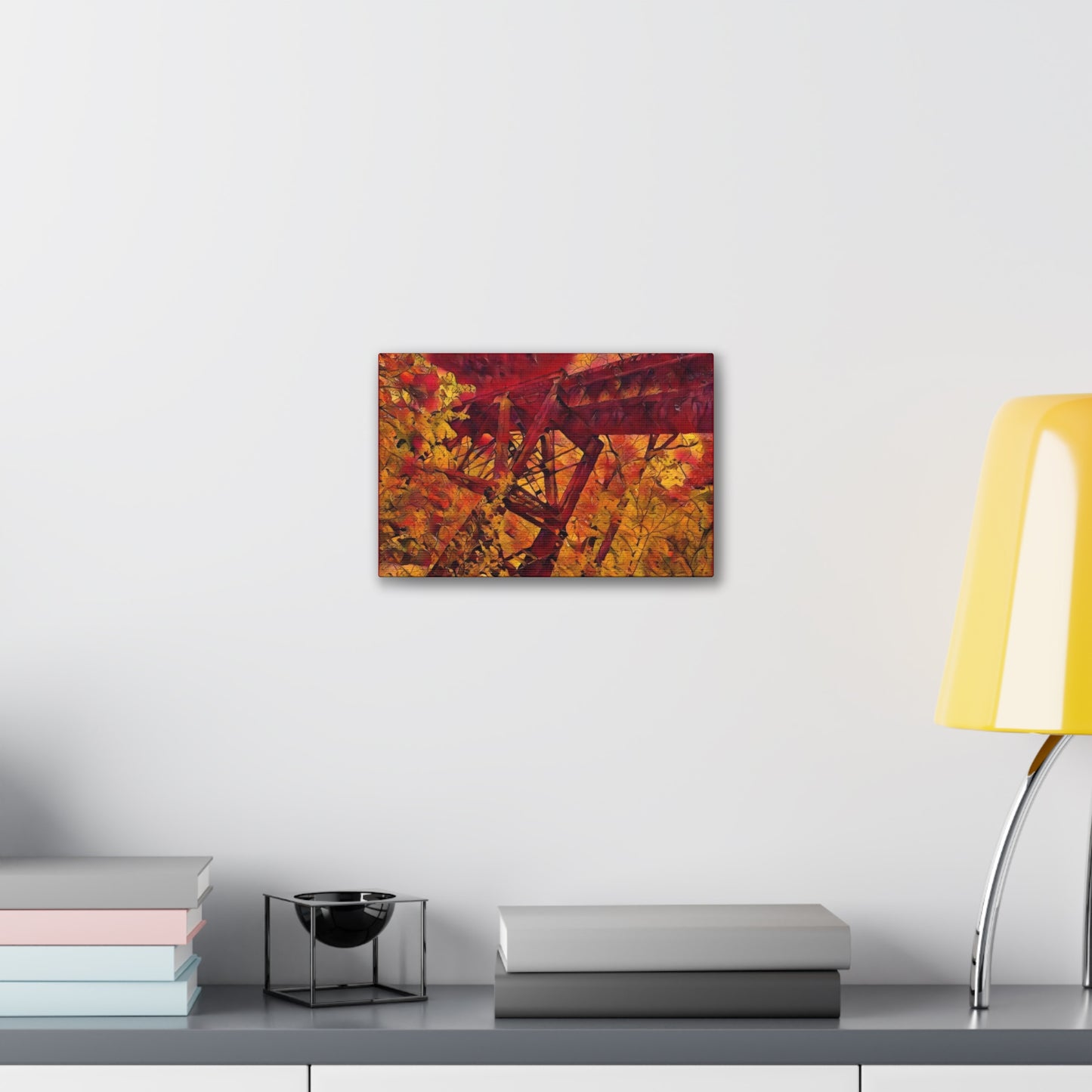 Vibrant Autumn Bridge Landscape Wall Decor