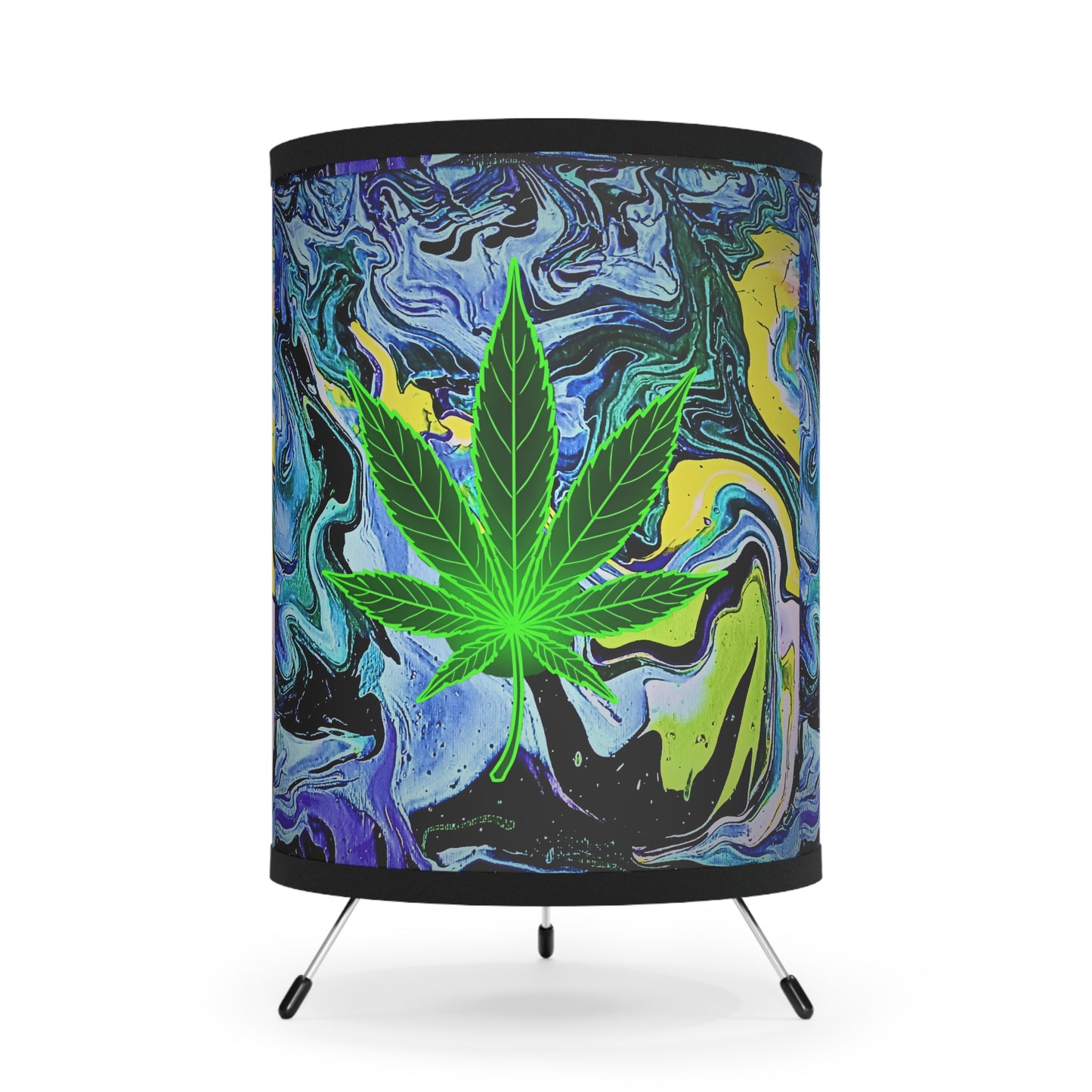 Green Cannabis Leaf Abstract Marble Tripod Lamp