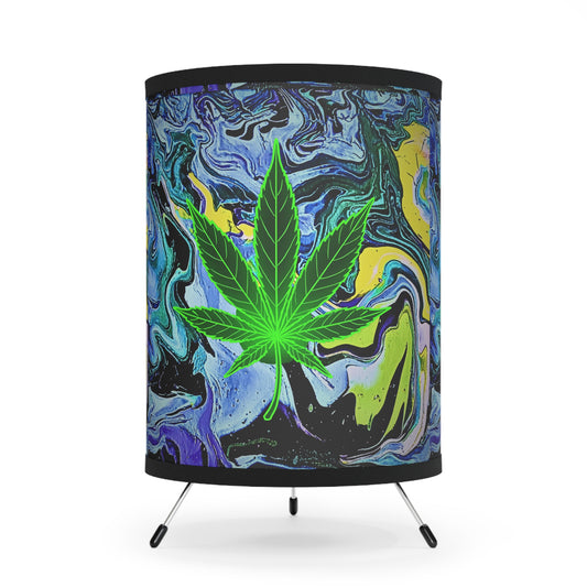 Green Cannabis Leaf Abstract Marble Tripod Lamp