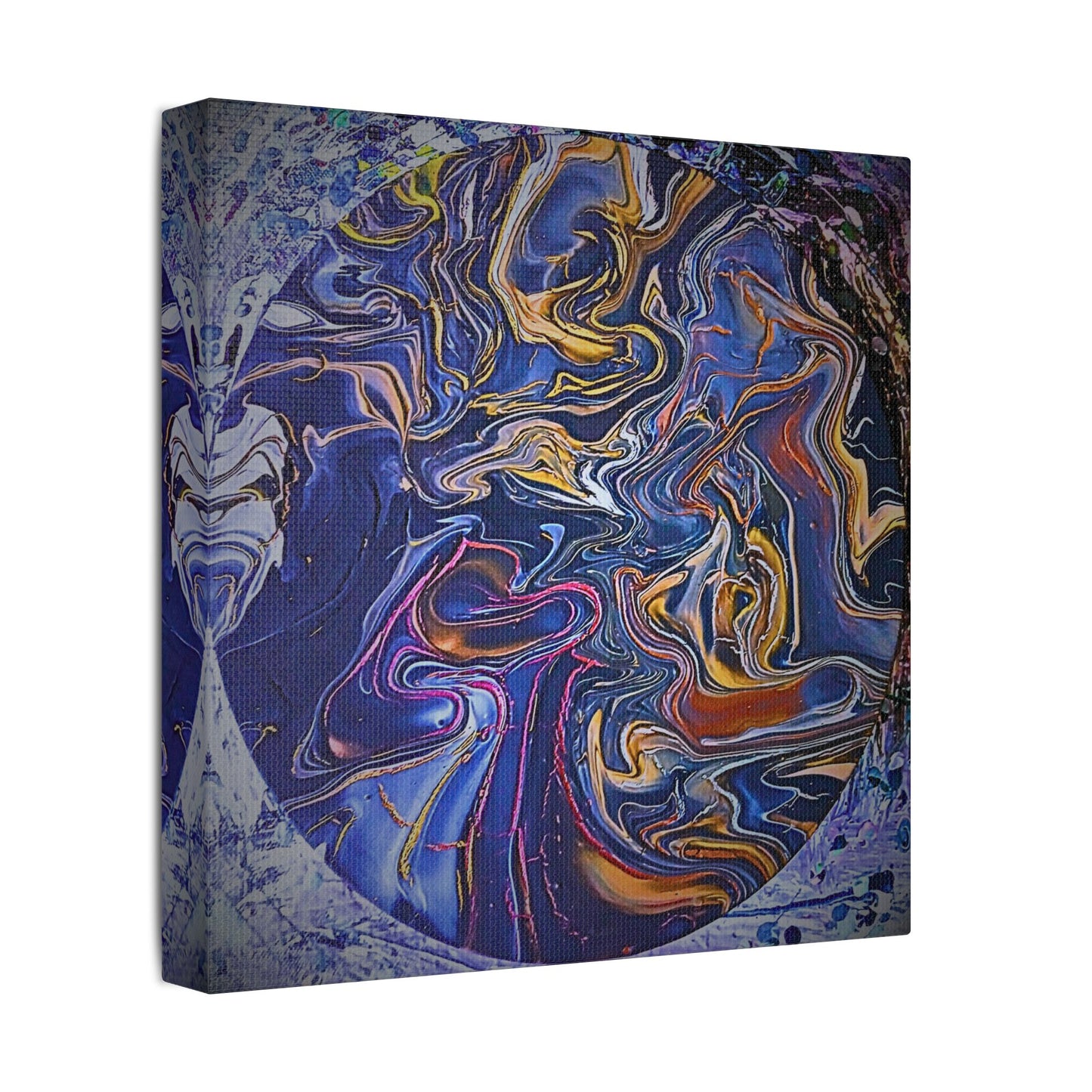 Abstract Blue Gold Swirl Satin Canvas Stretched Print | Fluid Art Wall Decor