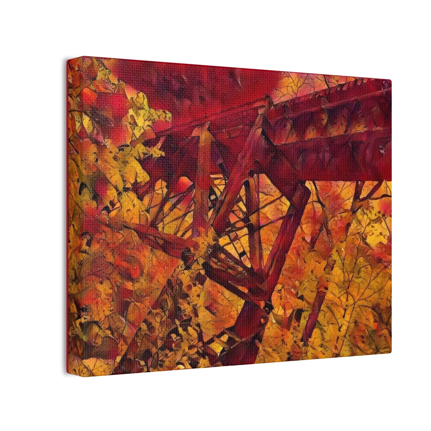 Vibrant Autumn Bridge Landscape Wall Decor
