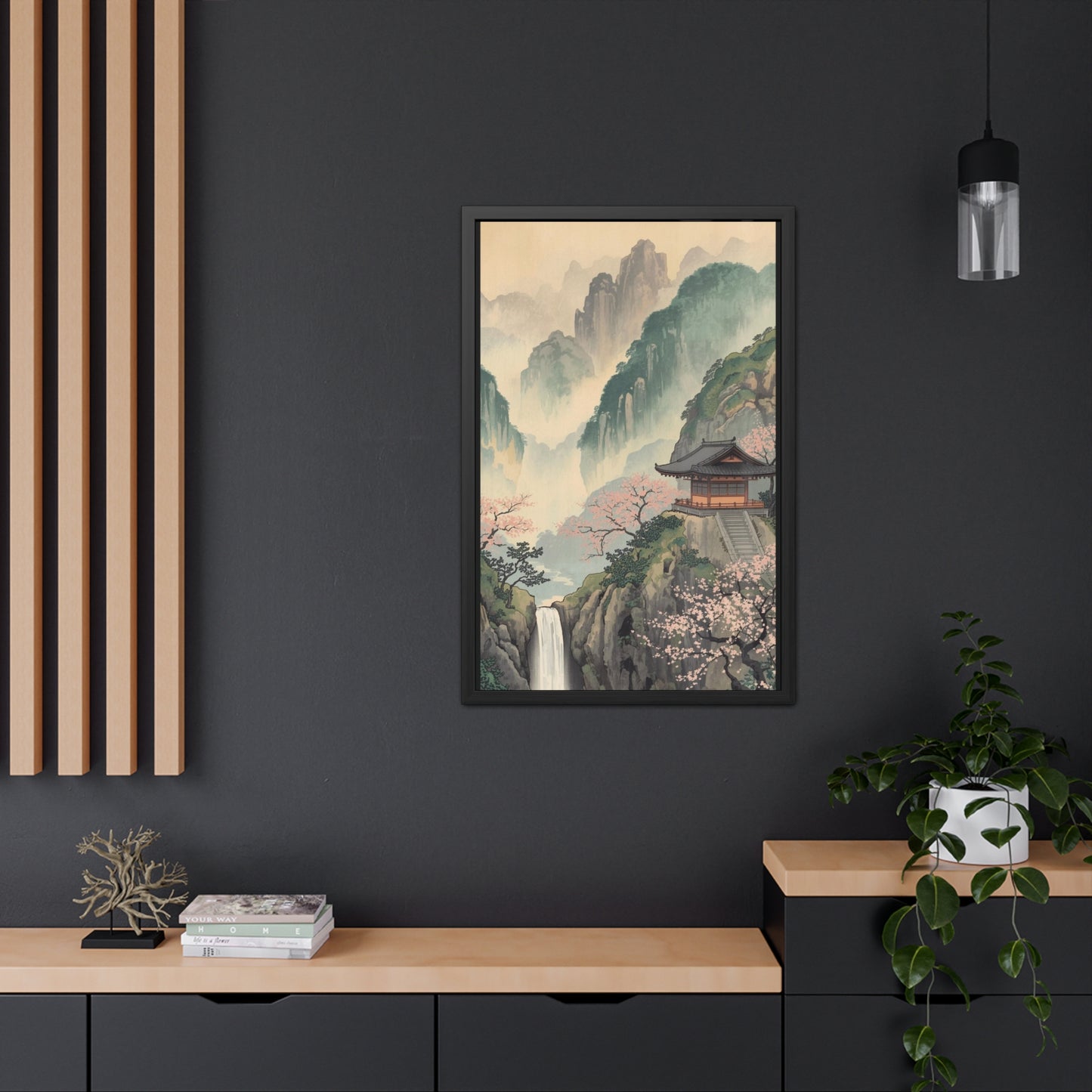 Serene Landscape Framed Poster, Tranquil Art Print for Home, Japanese Decor, Wall Art for Bedroom, Gift for Nature Lovers