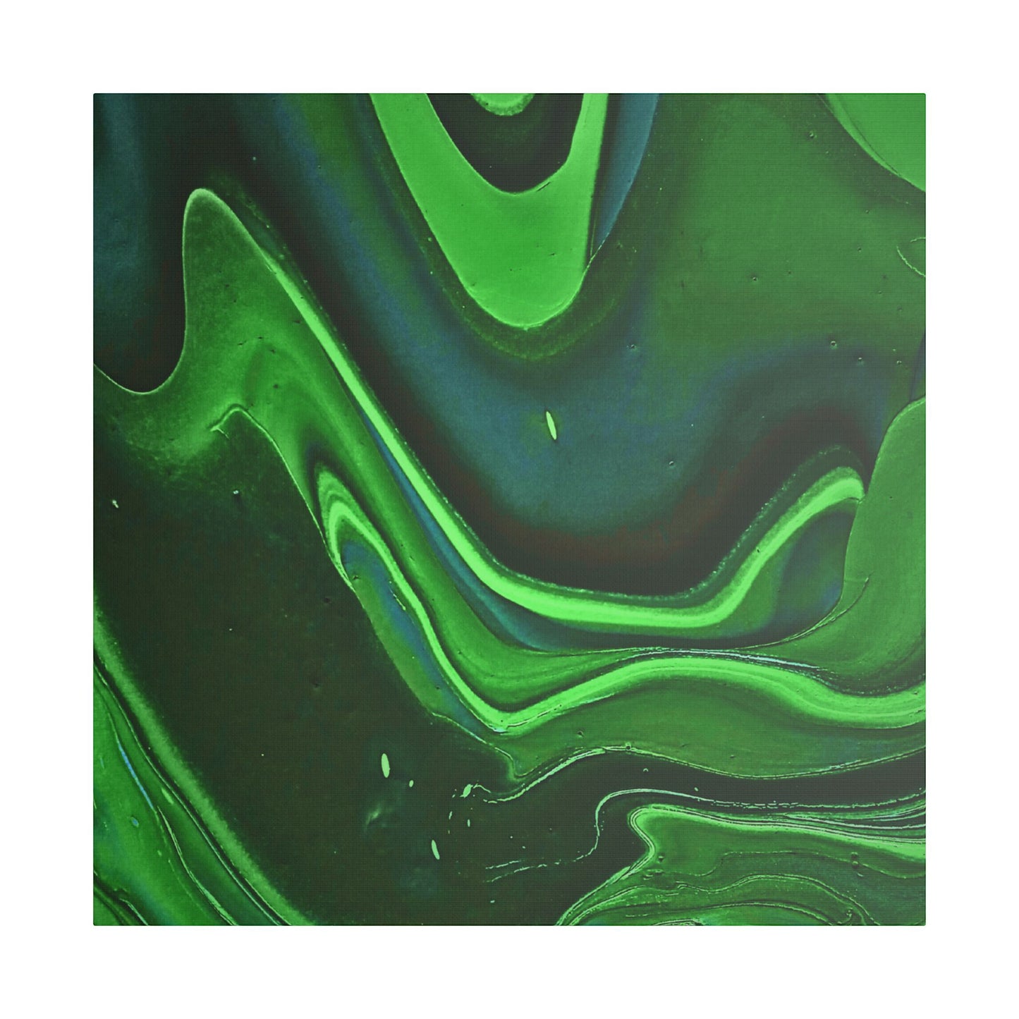 Hand Painted Abstract Green Fluid Art Satin Stretched Canvas Wall Art Print