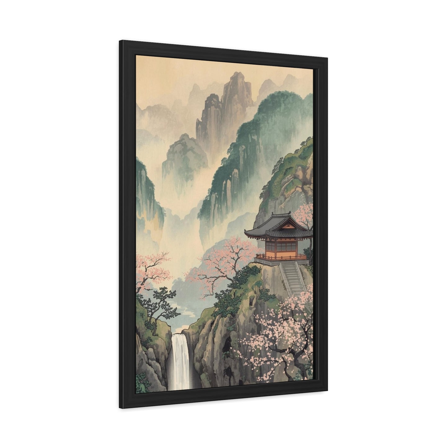 Serene Landscape Framed Poster, Tranquil Art Print for Home, Japanese Decor, Wall Art for Bedroom, Gift for Nature Lovers