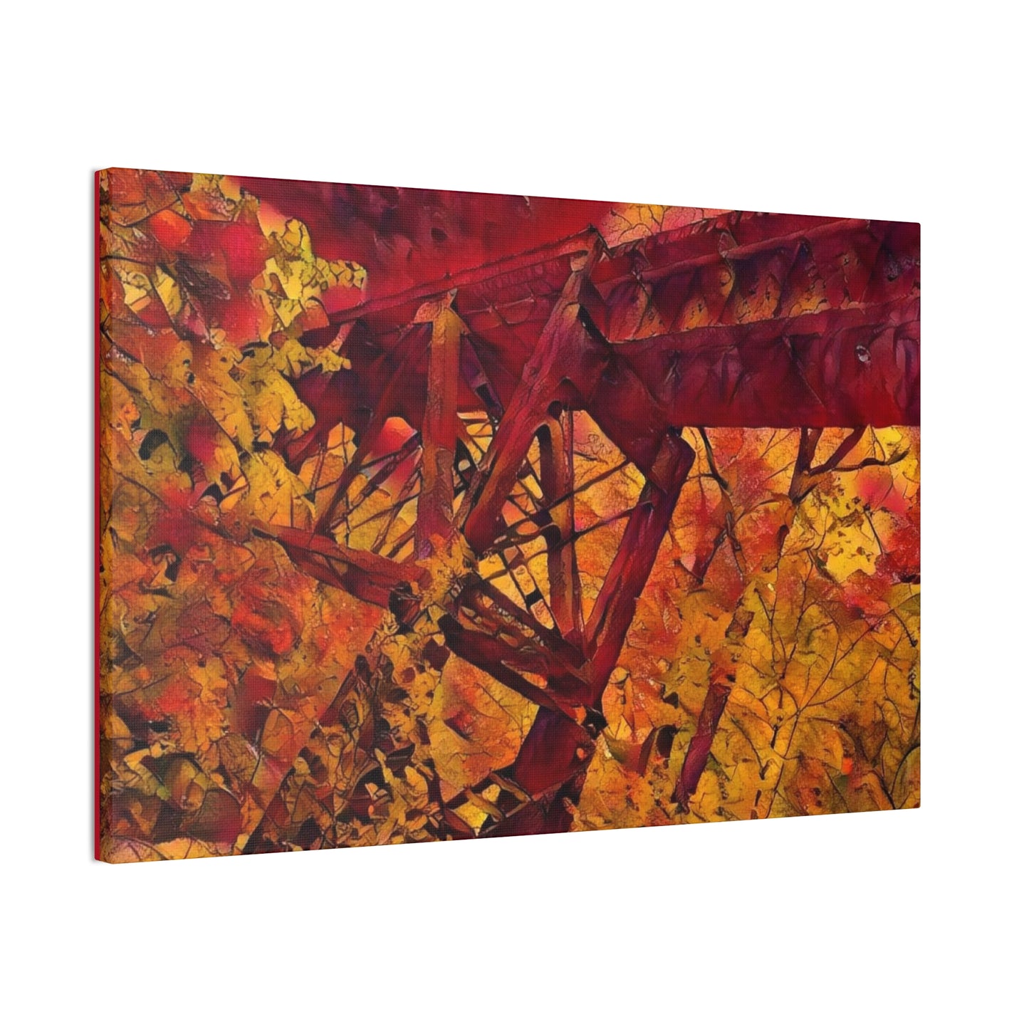 Vibrant Autumn Bridge Landscape Wall Decor