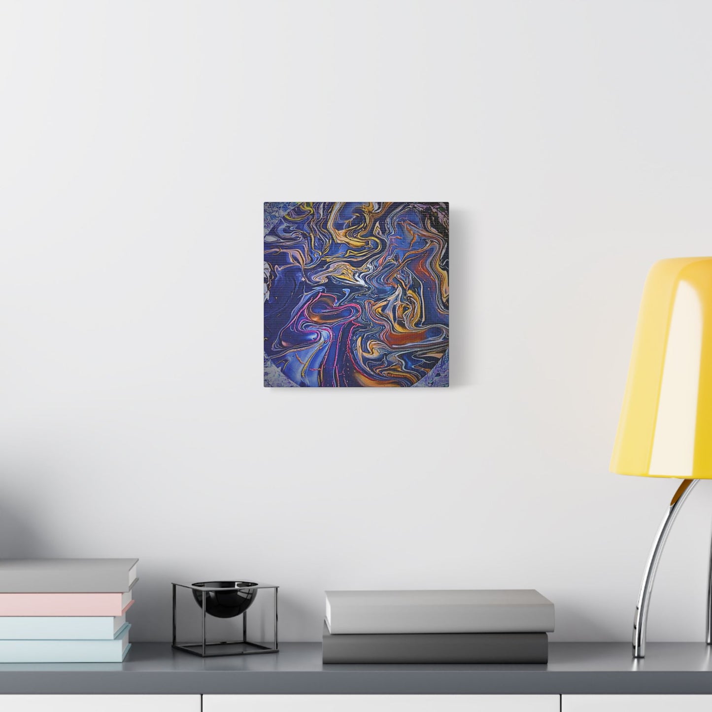 Abstract Blue Gold Swirl Satin Canvas Stretched Print | Fluid Art Wall Decor