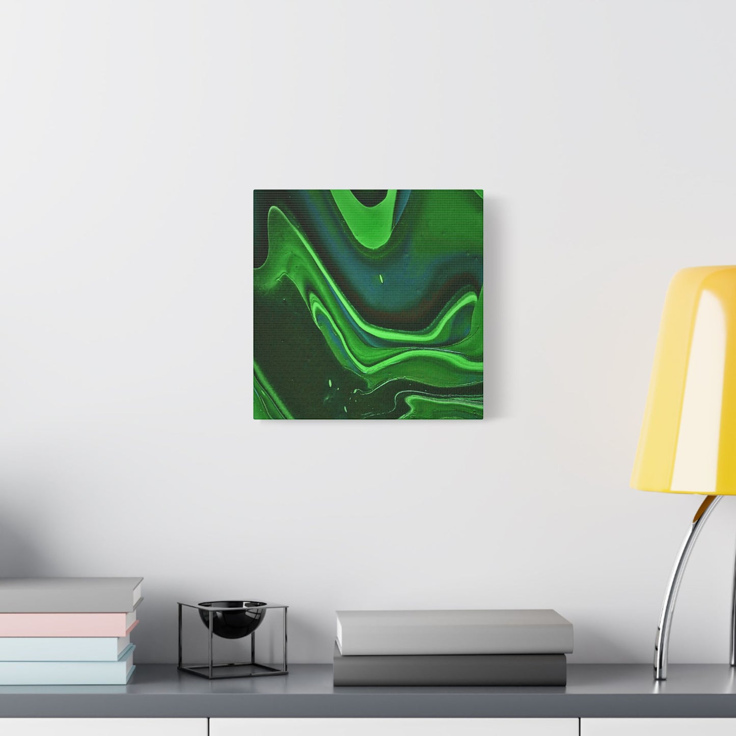 Hand Painted Abstract Green Fluid Art Satin Stretched Canvas Wall Art Print
