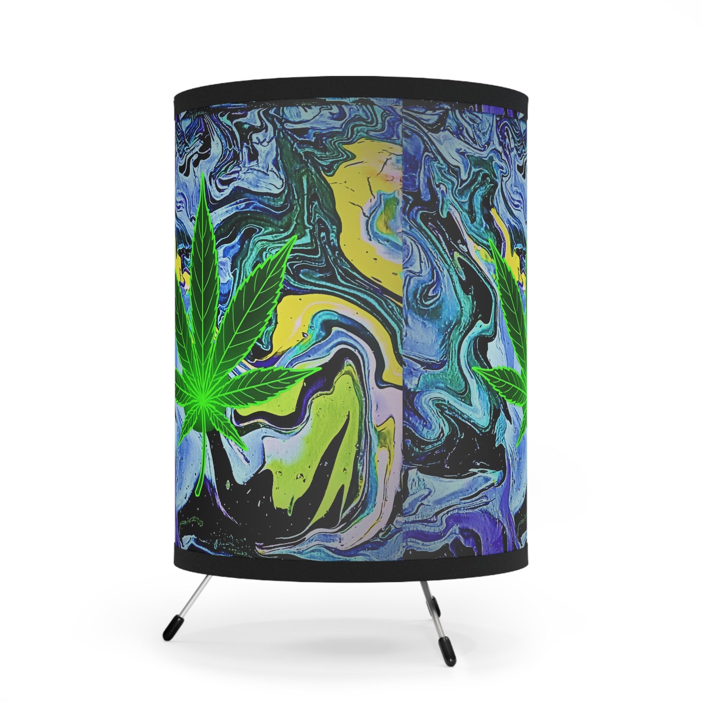 Green Cannabis Leaf Abstract Marble Tripod Lamp