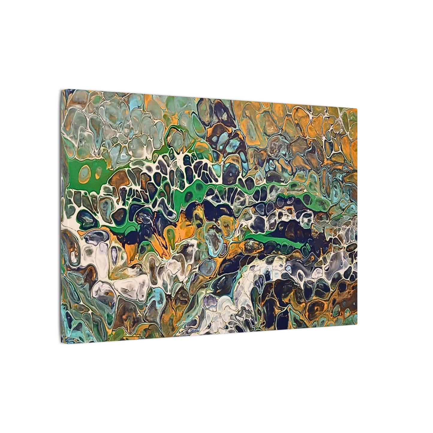 Abstract Fluid Art Canvas Print of Original | Green Gold Acrylic Pour Painting