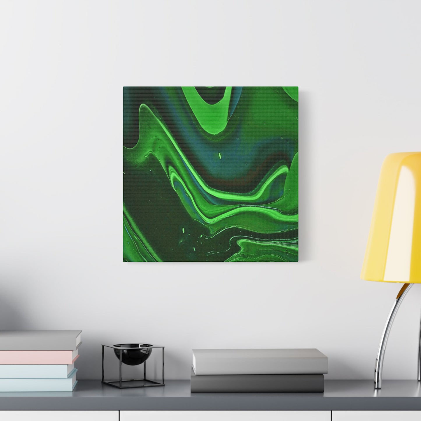 Hand Painted Abstract Green Fluid Art Satin Stretched Canvas Wall Art Print