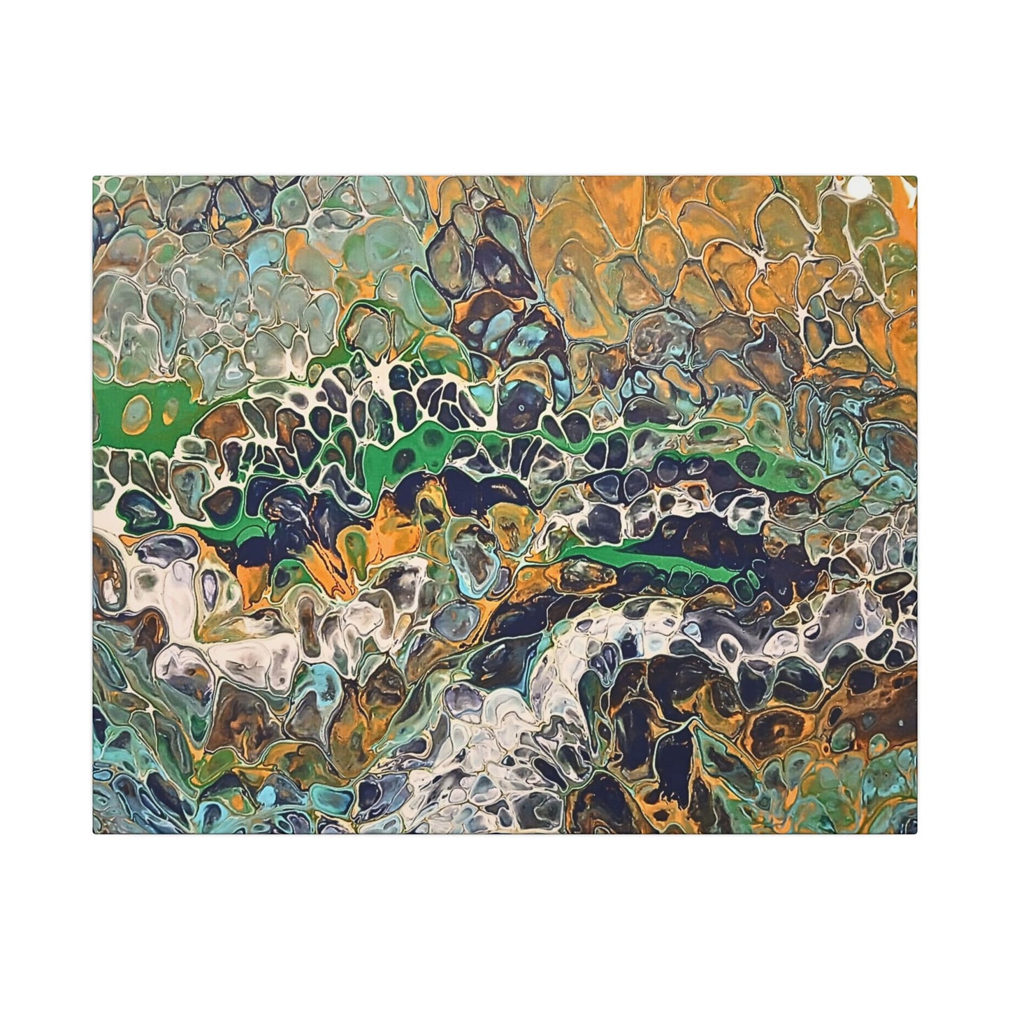 Abstract Fluid Art Canvas Print of Original | Green Gold Acrylic Pour Painting