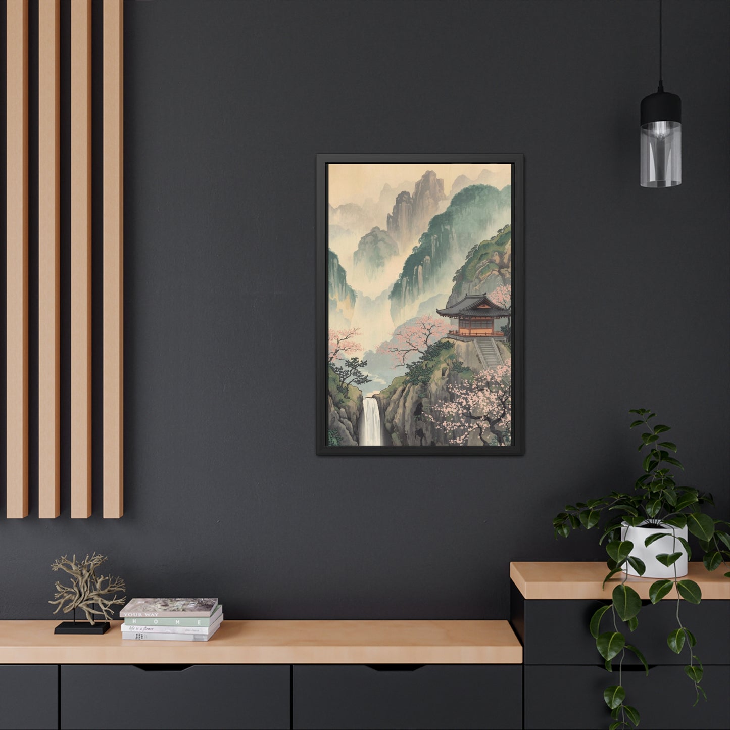 Serene Landscape Framed Poster, Tranquil Art Print for Home, Japanese Decor, Wall Art for Bedroom, Gift for Nature Lovers