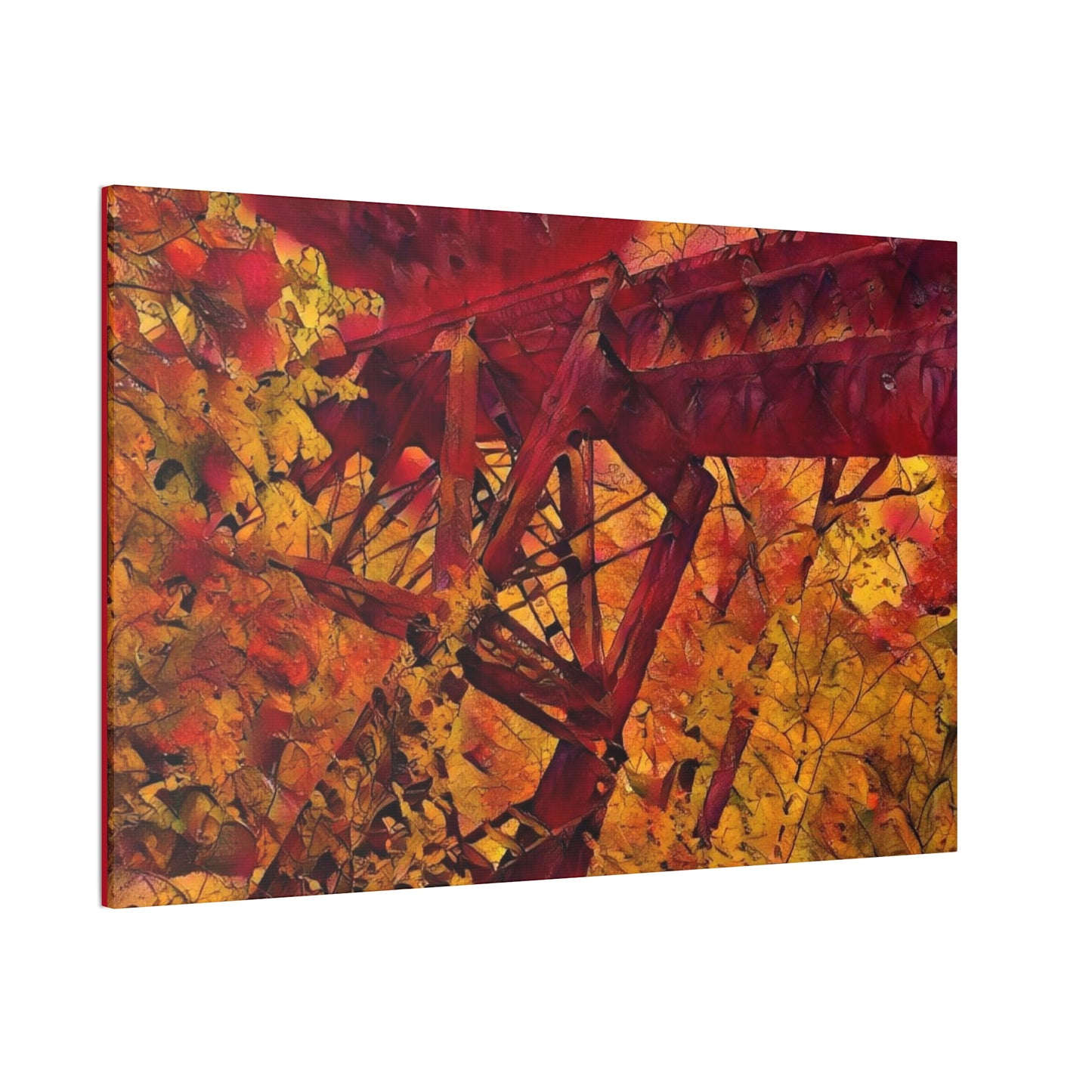 Vibrant Autumn Bridge Landscape Wall Decor