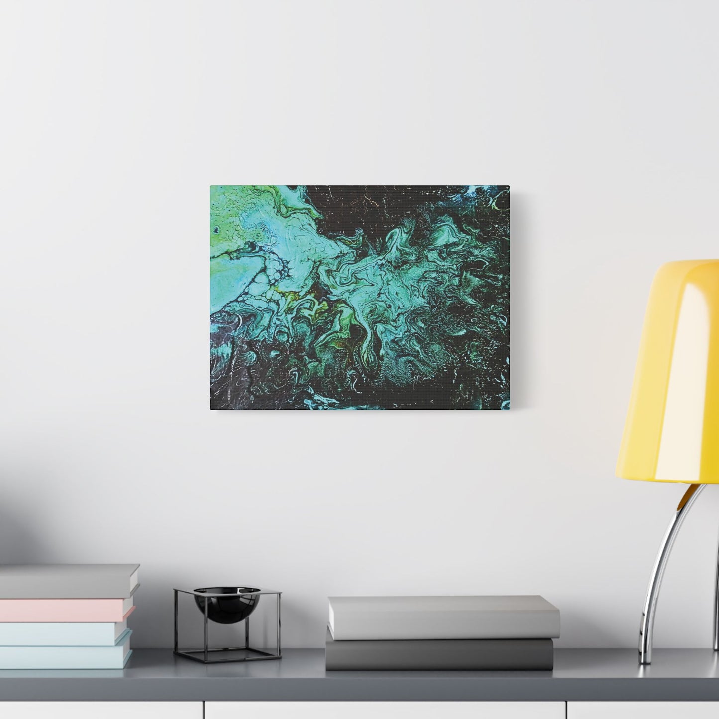 Hand Painted  "Turquoise Inception" Print Marble Abstract Satin Canvas Stretched | Fluid Art Wall Decor