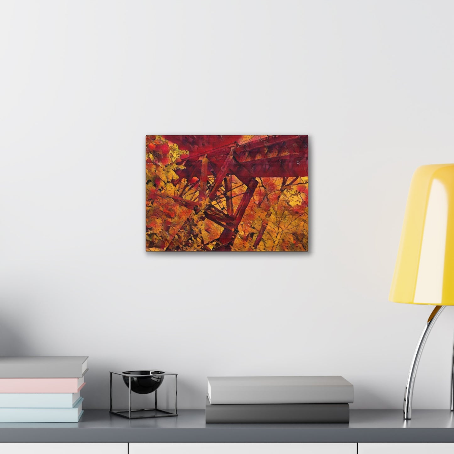 Vibrant Autumn Bridge Landscape Wall Decor