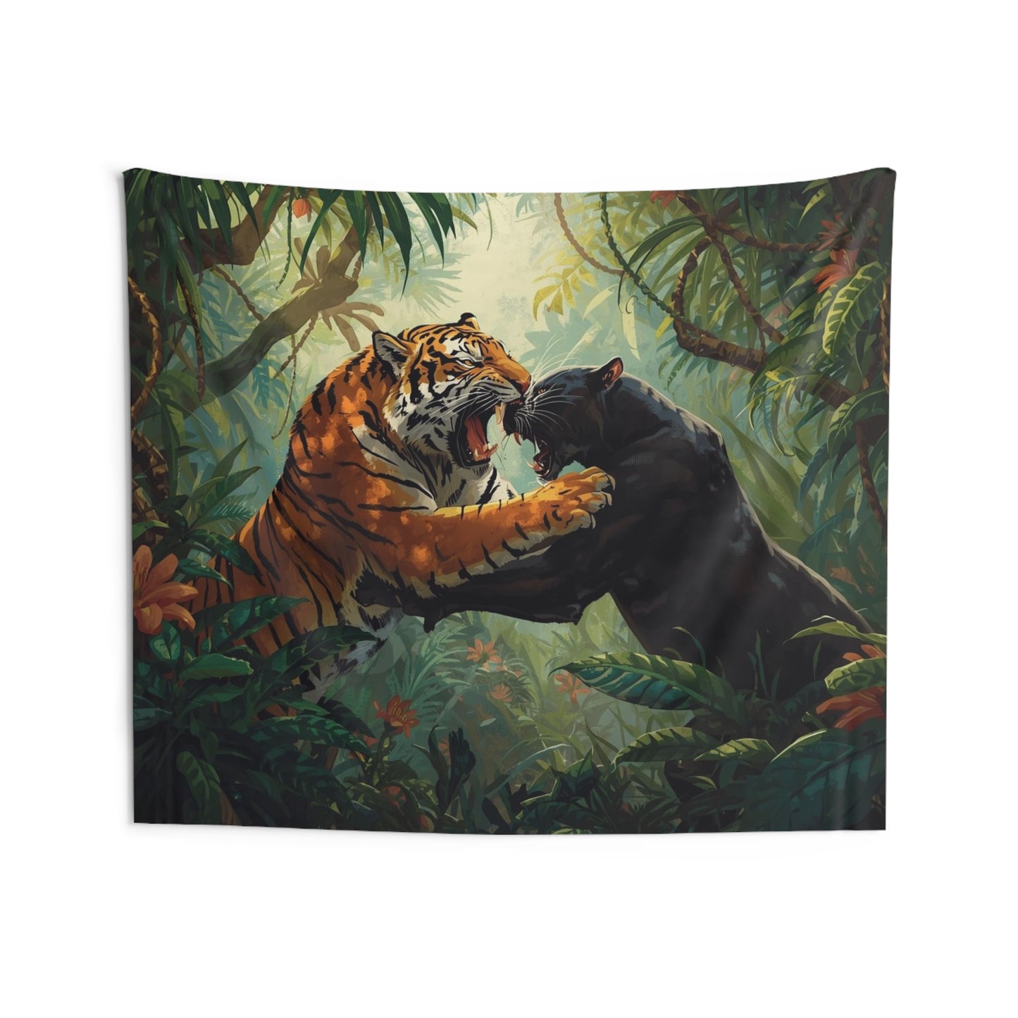 Jungle Wildlife Tapestry: Exotic Tiger and Panther Wall Art, Bohemian Decor, Nature Lover Gift, Home Aesthetic, Adventure Vibes
