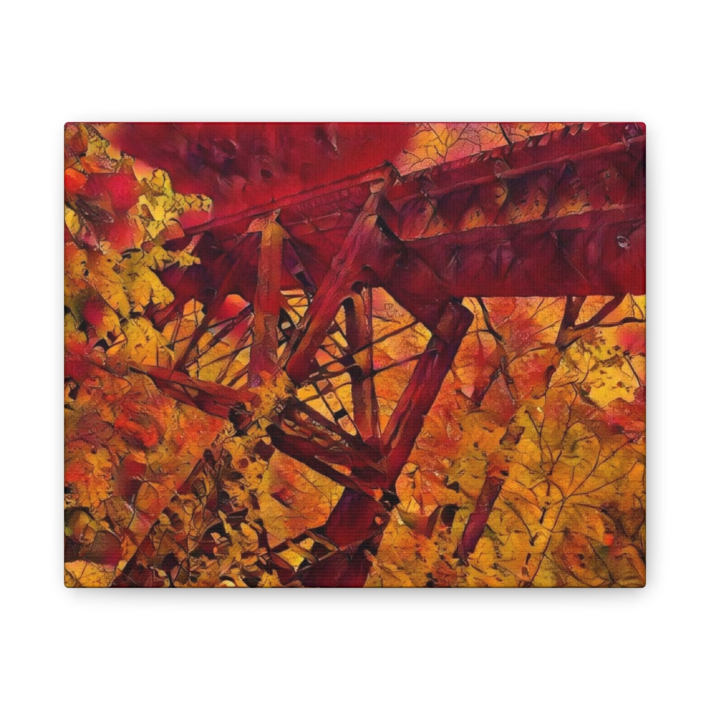 Vibrant Autumn Bridge Landscape Wall Decor