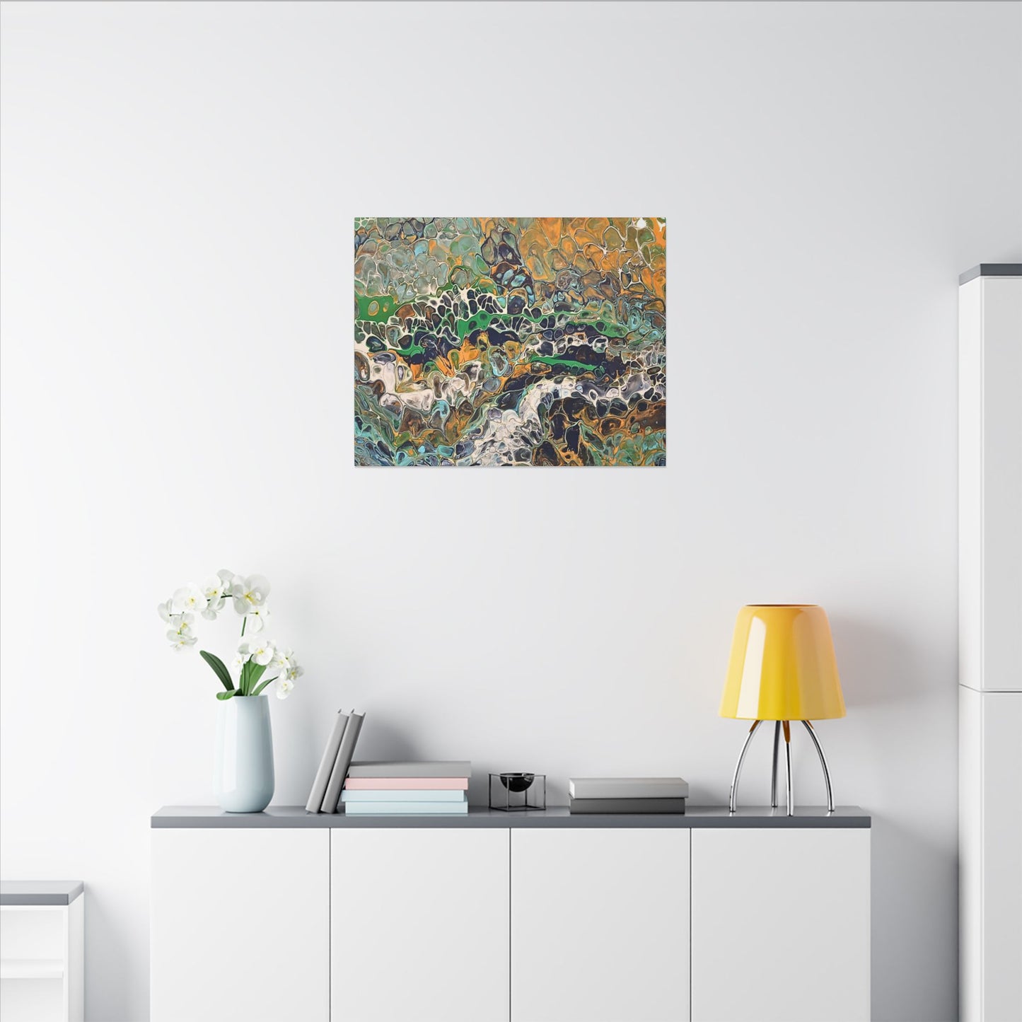 Abstract Fluid Art Canvas Print of Original | Green Gold Acrylic Pour Painting