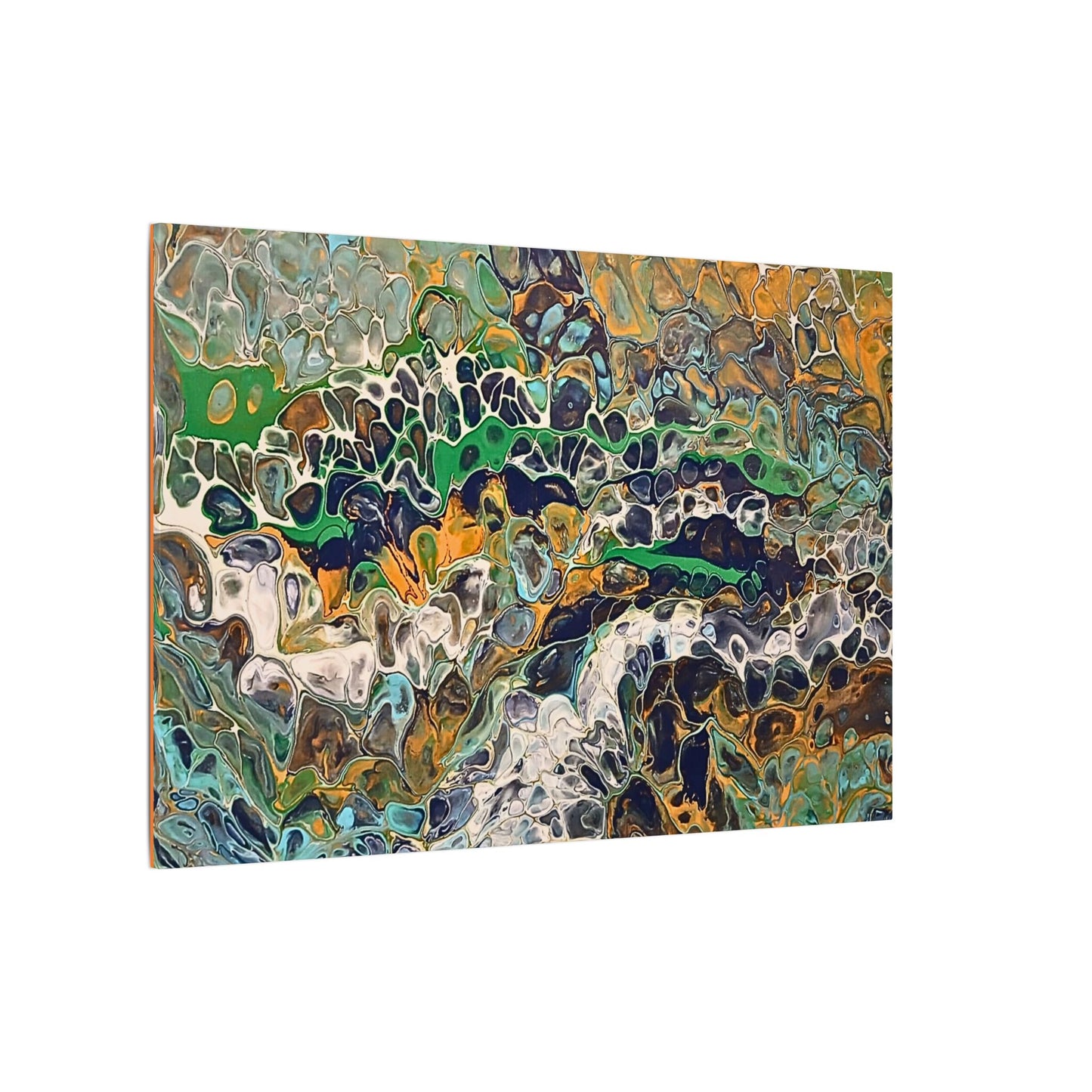 Abstract Fluid Art Canvas Print of Original | Green Gold Acrylic Pour Painting