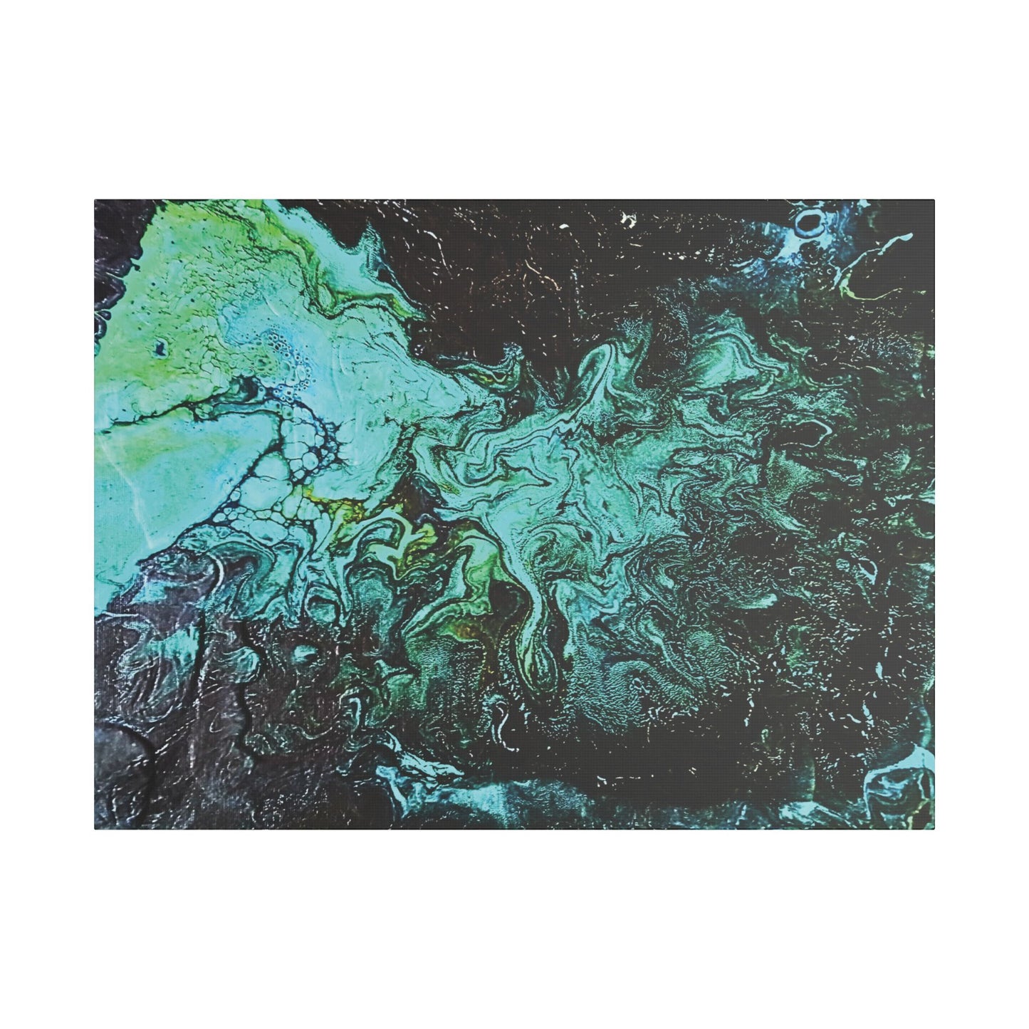 Hand Painted  "Turquoise Inception" Print Marble Abstract Satin Canvas Stretched | Fluid Art Wall Decor