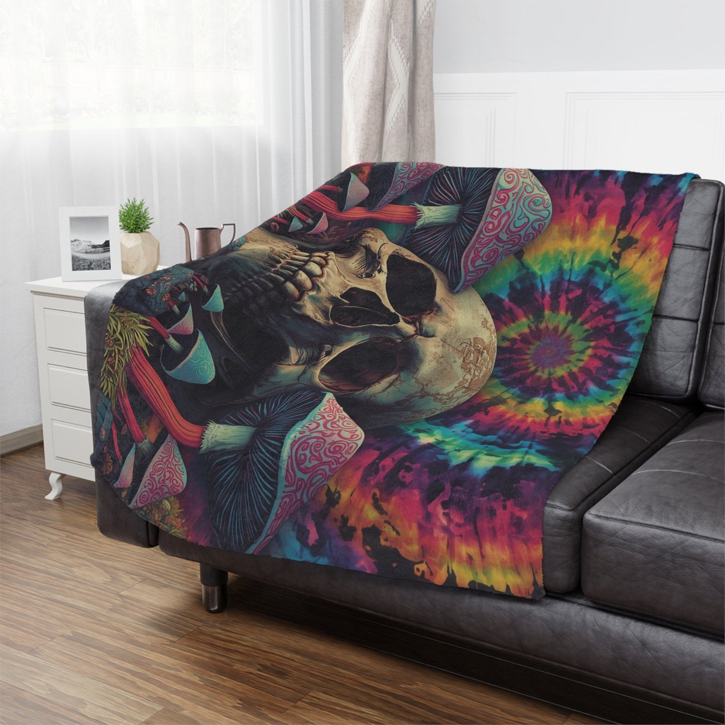 Psychedelic Skull Minky Blanket | Soft Throw Blanket for Boho Decor, Cozy Home, Gift for Dreamers, Halloween, Festival Vibe