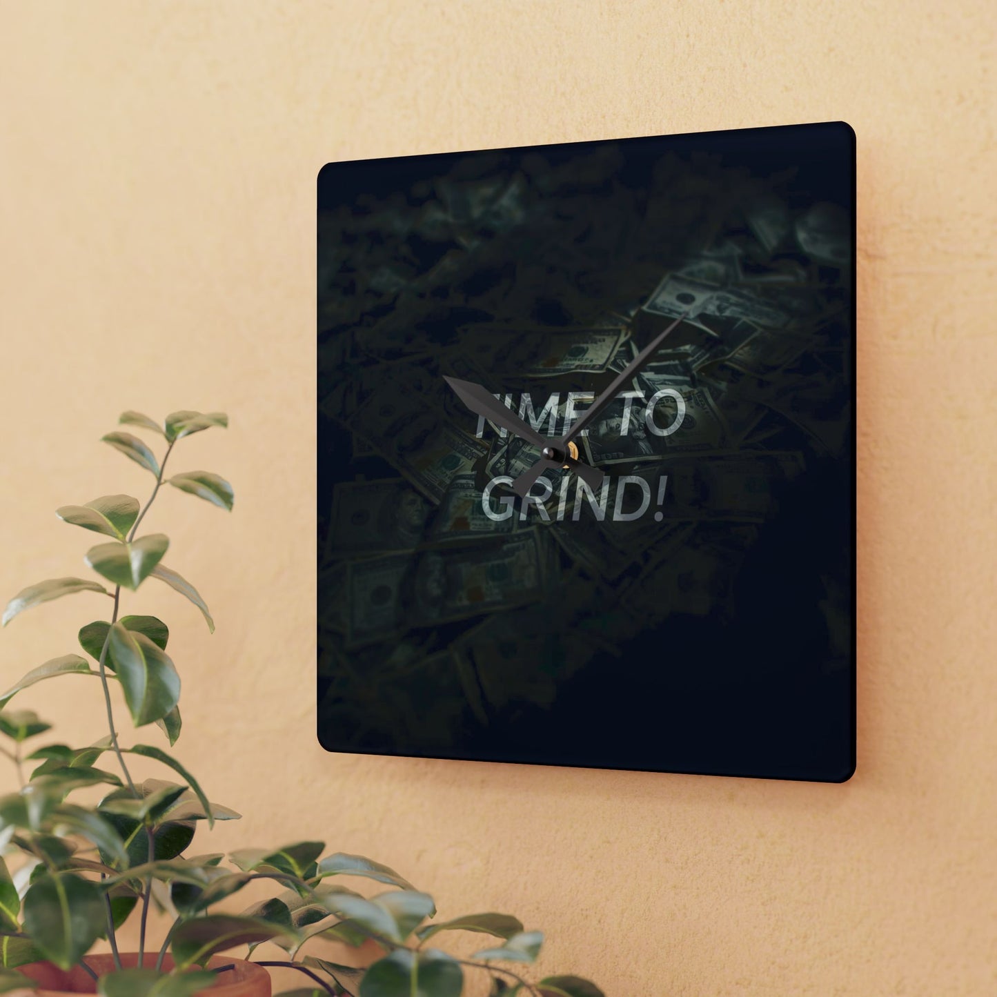 Motivational Acrylic Wall Clock - Time To Grind! Home Office Decor, Gift for Entrepreneurs, Wall Art, Modern Clock, Productivity