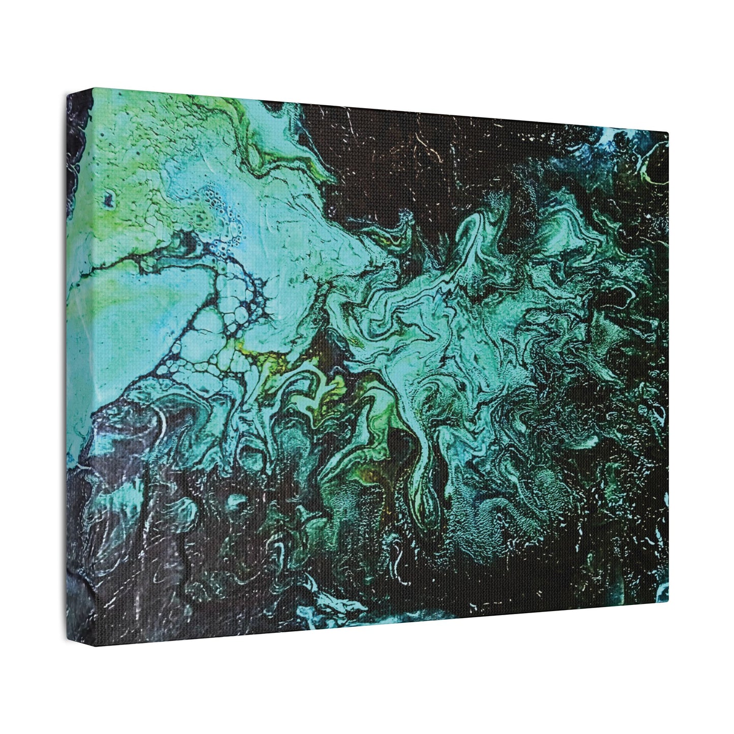 Hand Painted  "Turquoise Inception" Print Marble Abstract Satin Canvas Stretched | Fluid Art Wall Decor