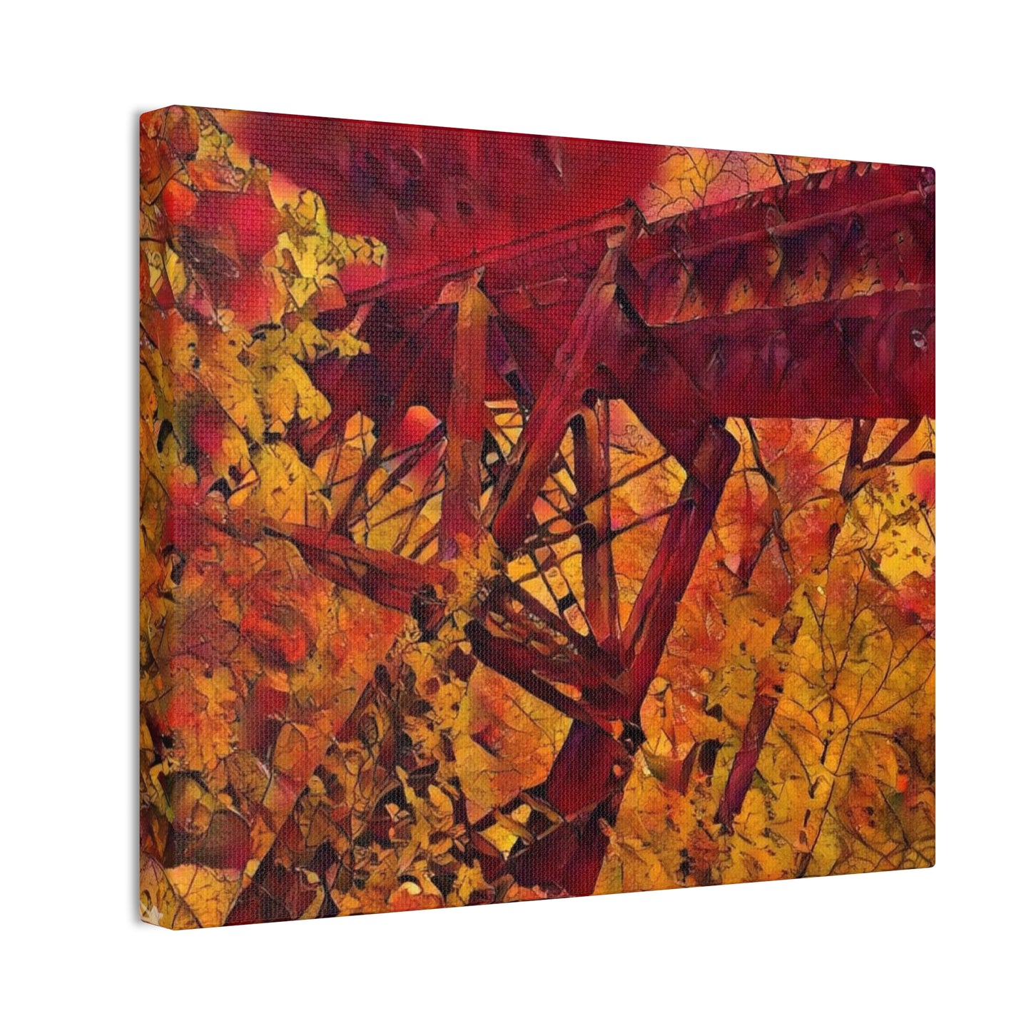 Vibrant Autumn Bridge Landscape Wall Decor