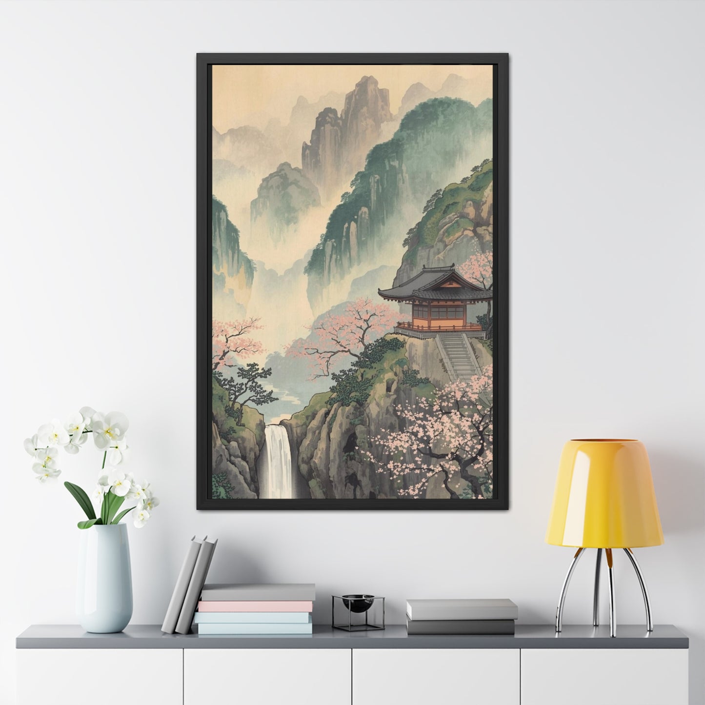 Serene Landscape Framed Poster, Tranquil Art Print for Home, Japanese Decor, Wall Art for Bedroom, Gift for Nature Lovers
